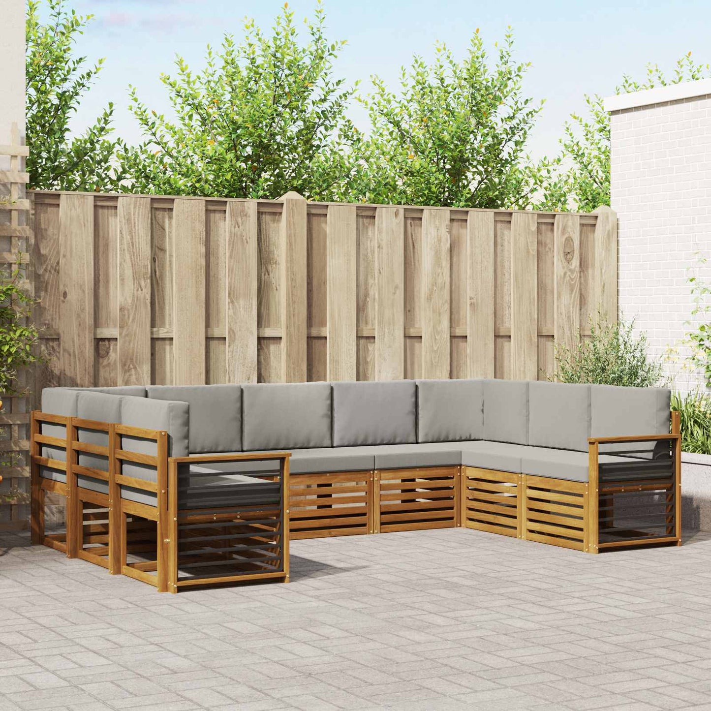 Set divano sezionale con cuscino 9 pcs Grigio Naturale e Chiaro