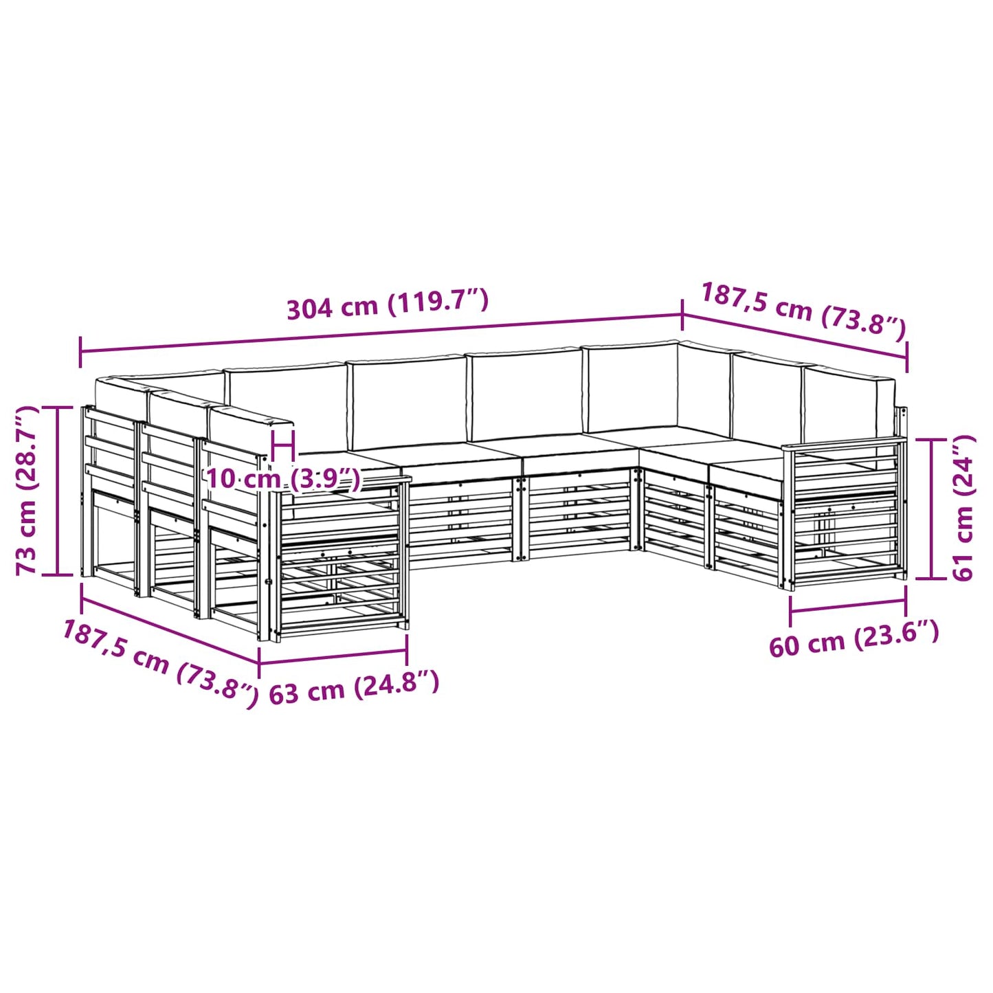 Set divano sezionale con cuscino 9 pcs Grigio Naturale e Chiaro | homemem39