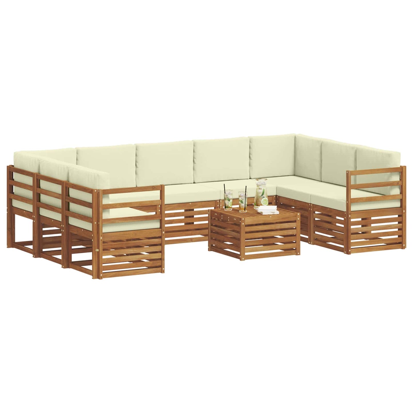Set divani 10 pcs Naturale e Crema Legno di Acacia Massello | homemem39