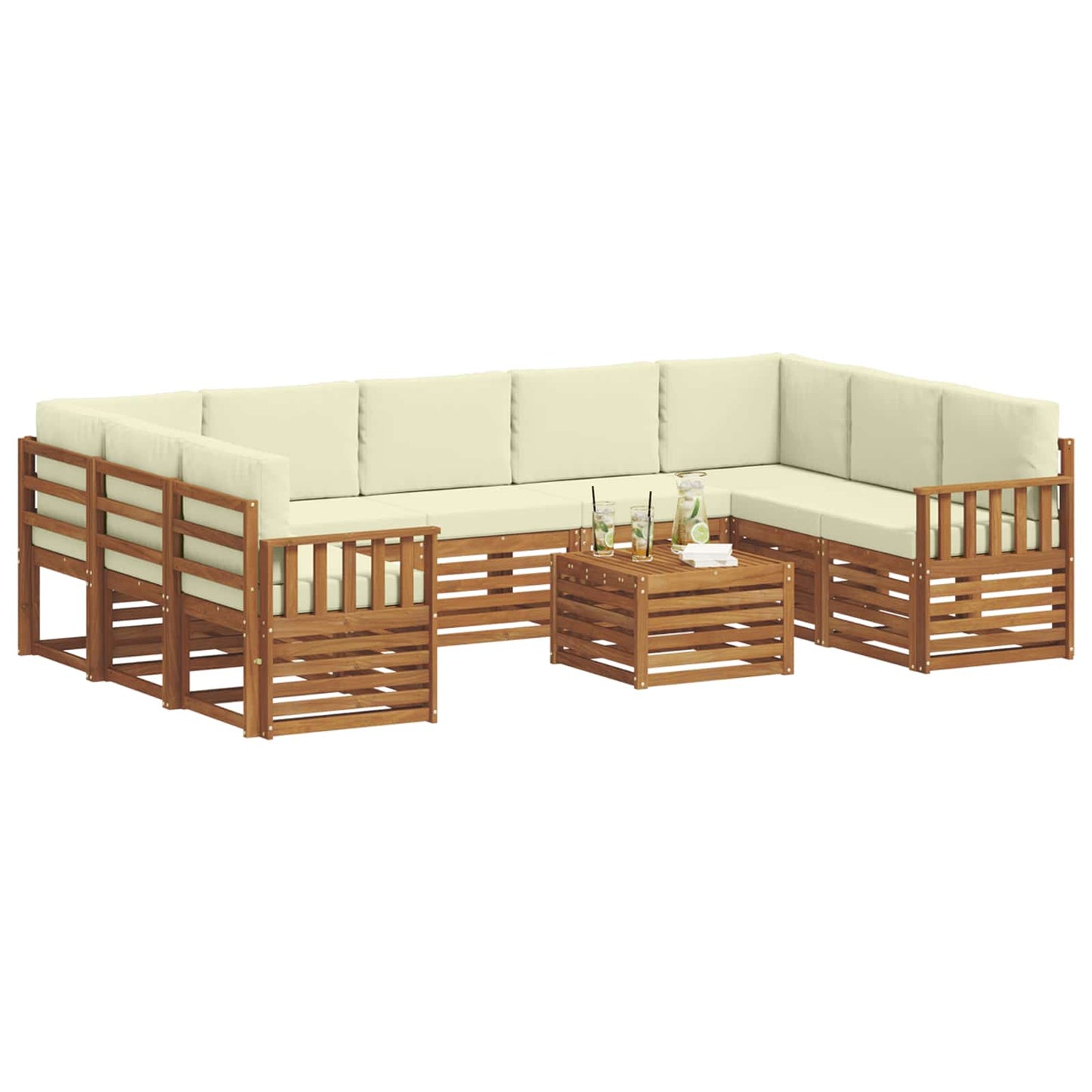 Set divani 10 pcs Naturale e Crema Legno di Acacia Massello | homemem39