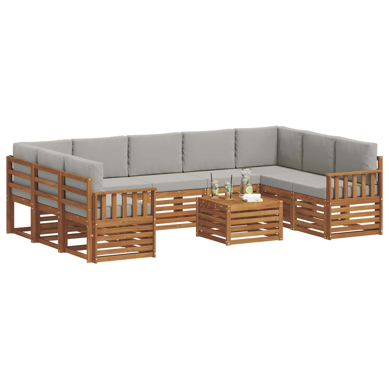 Set divani con cuscino 10 pcs Grigio Naturale e Chiaro | homemem39