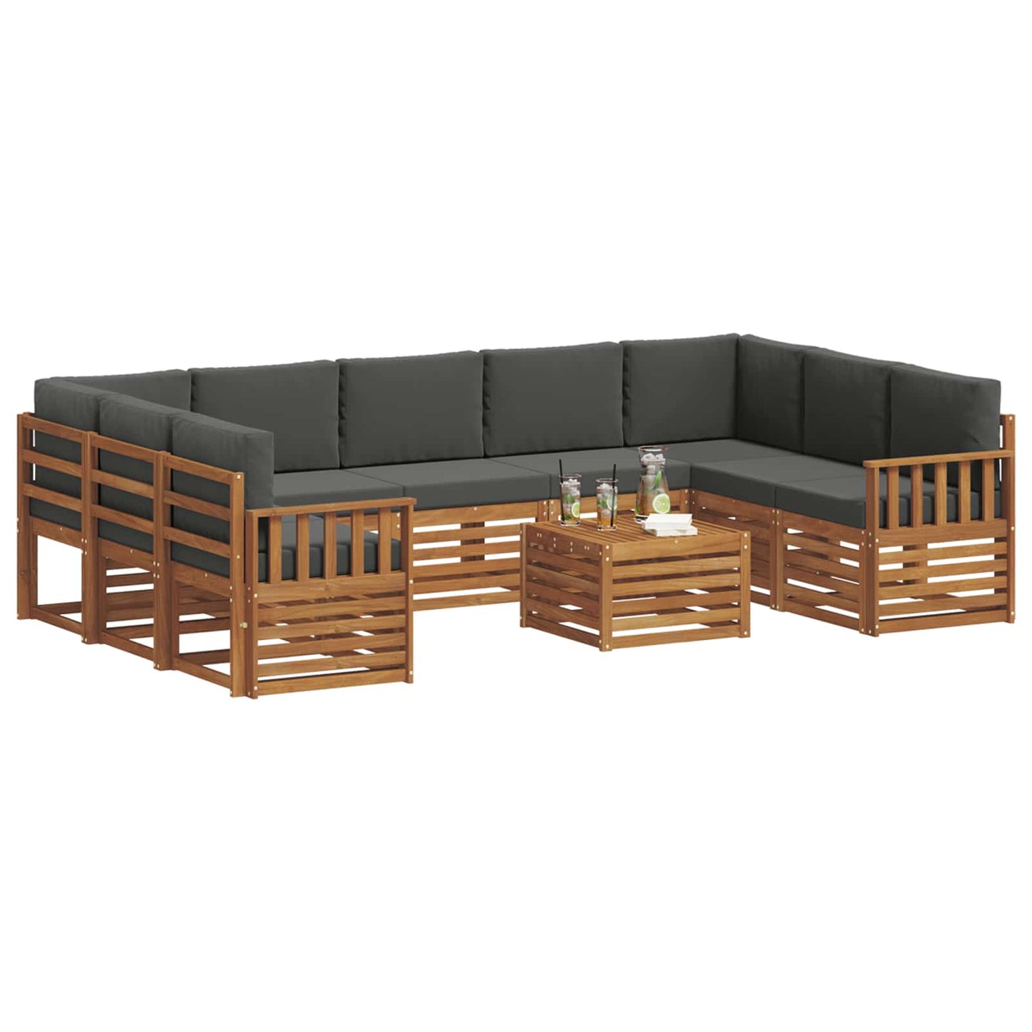 Set divani 10 pcs Naturale e Antracite Legno di Acacia Massello | homemem39