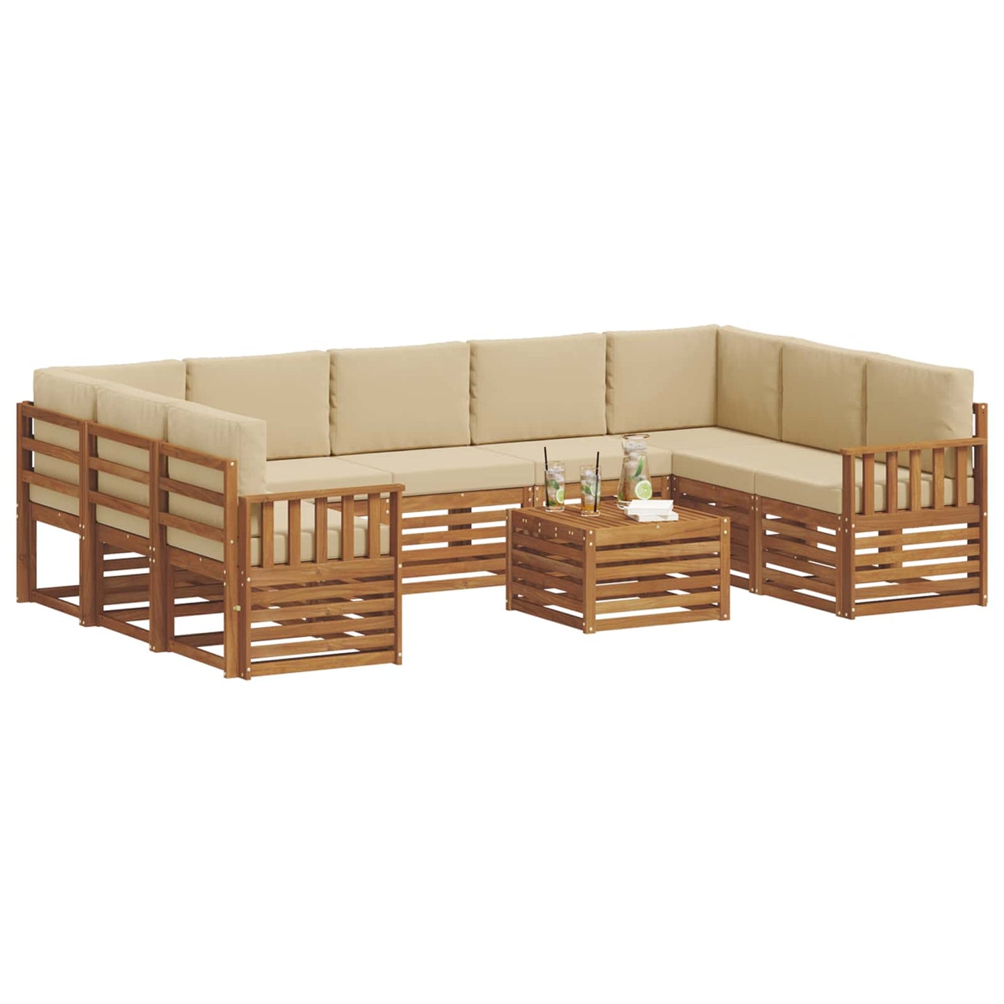 Set divani 10 pcs Naturale e Beige Legno di Acacia Massello | homemem39