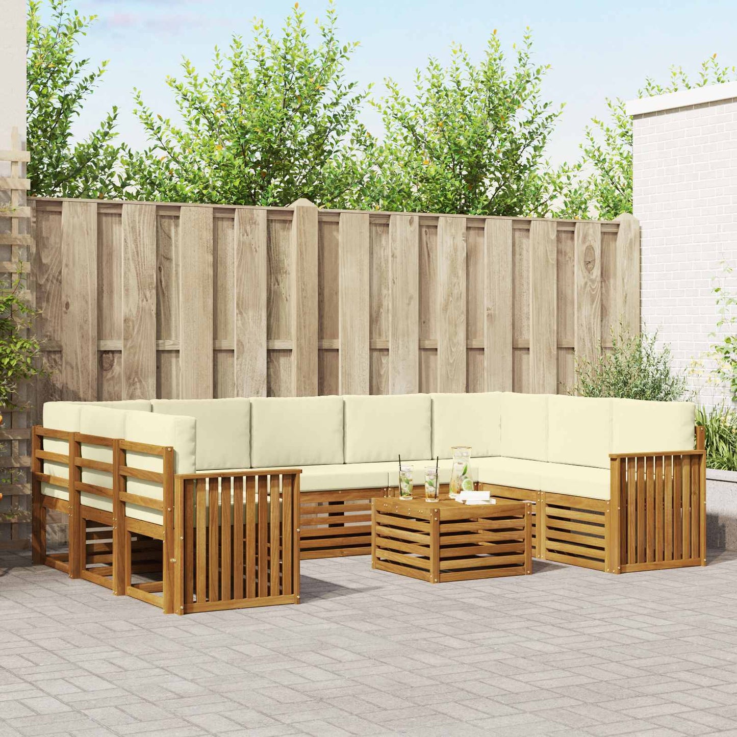 Set divani 10 pcs Naturale e Crema Legno di Acacia Massello