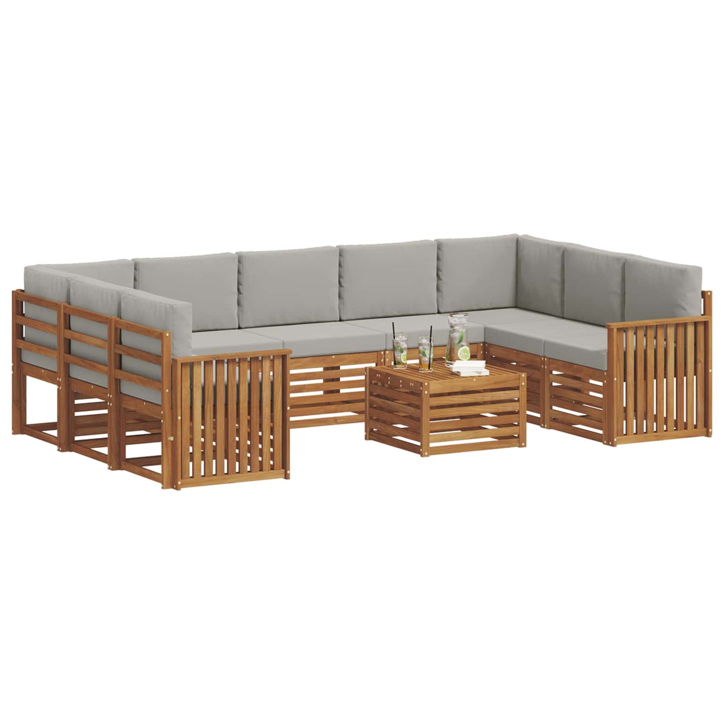 Set divani con cuscino 10 pcs Grigio Naturale e Chiaro