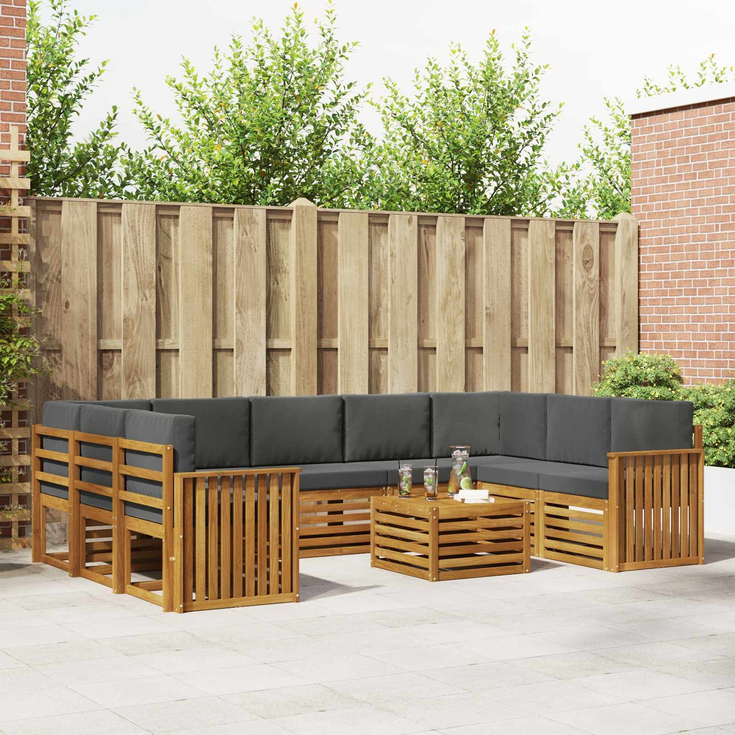Set divani 10 pcs Naturale e Antracite Legno di Acacia Massello