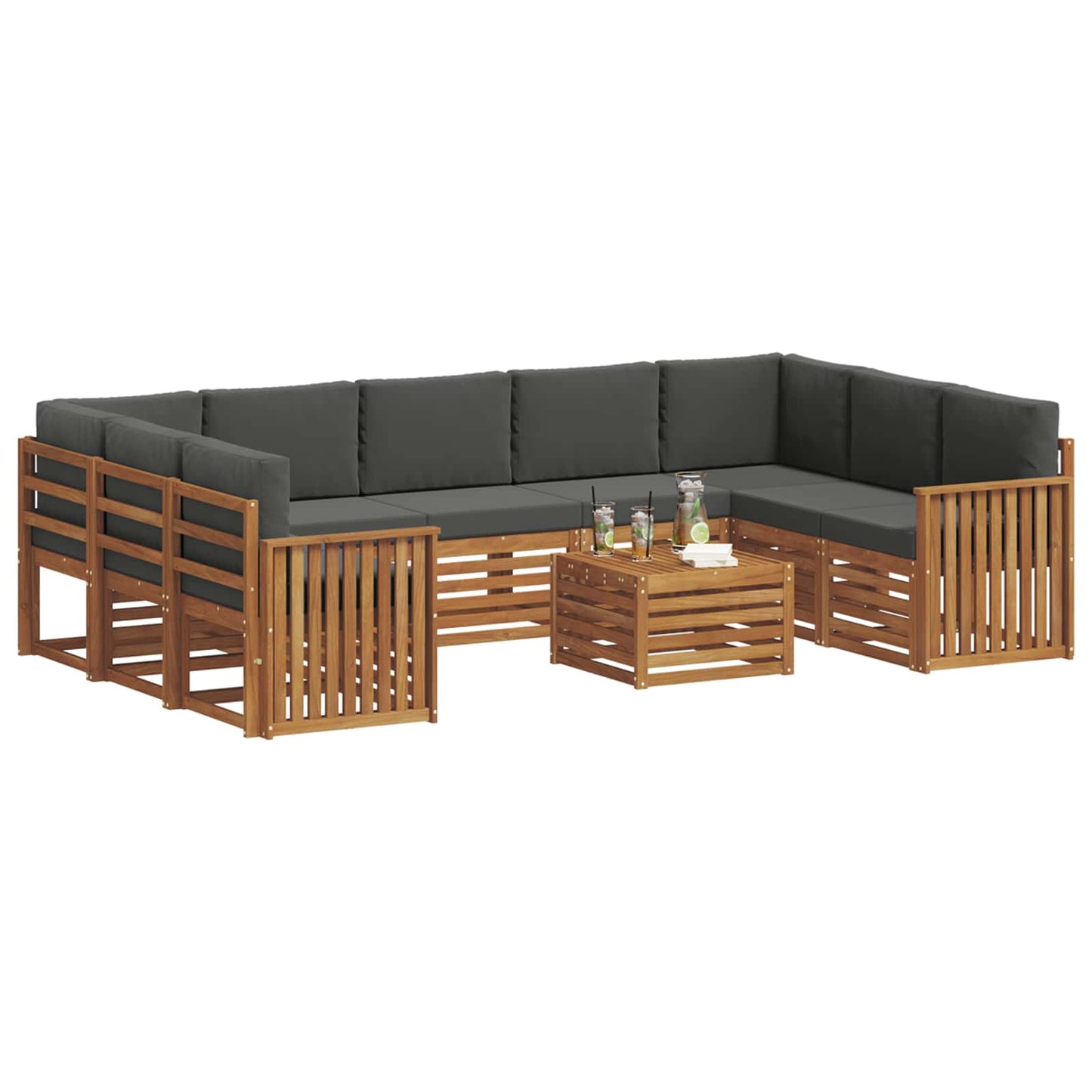 Set divani 10 pcs Naturale e Antracite Legno di Acacia Massello