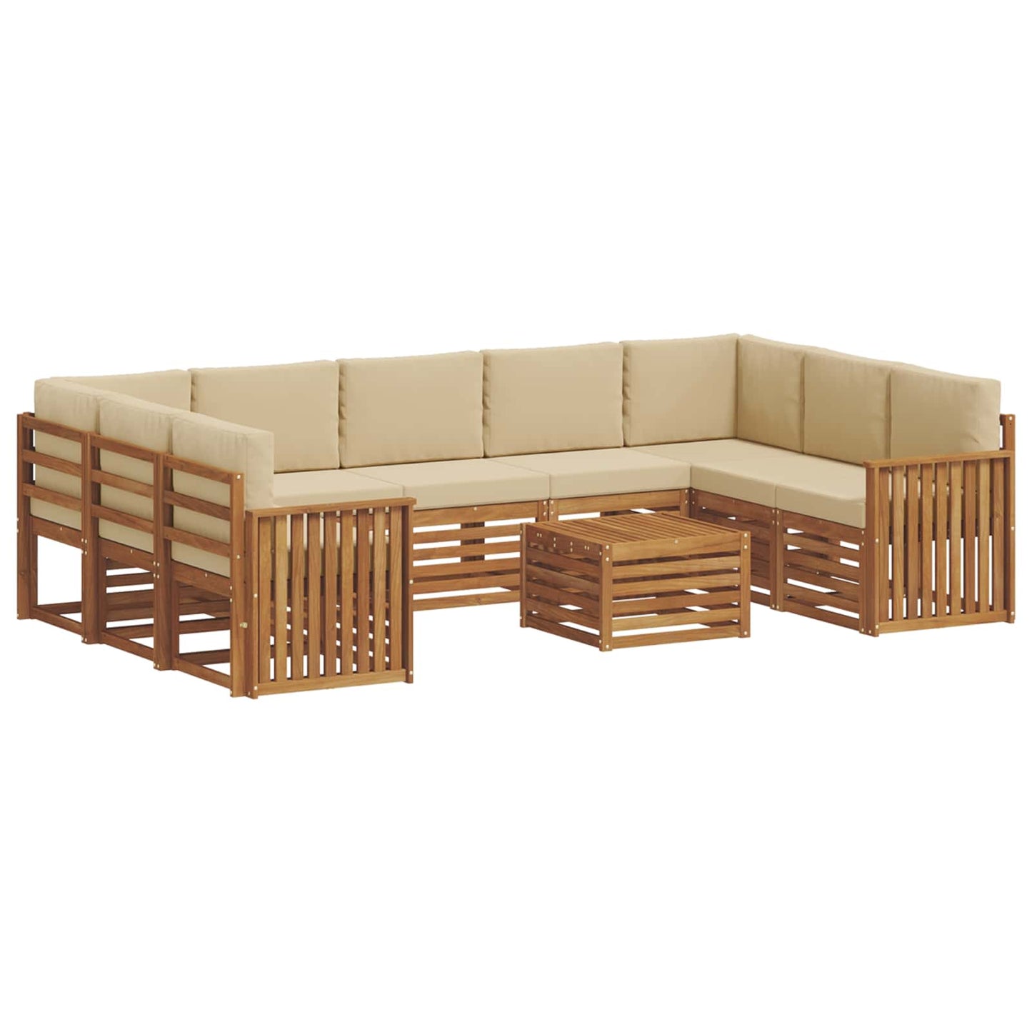 Set divani 10 pcs Naturale e Beige Legno di Acacia Massello