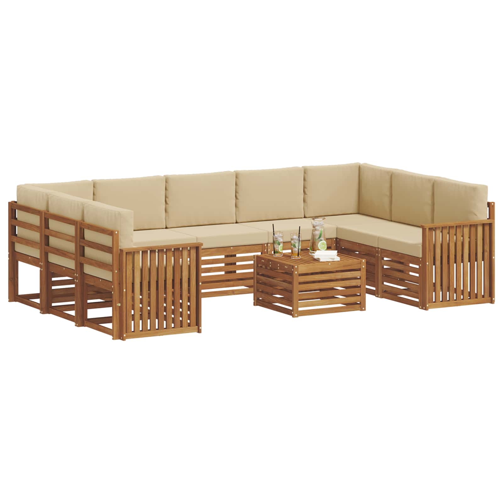 Set divani 10 pcs Naturale e Beige Legno di Acacia Massello | homemem39