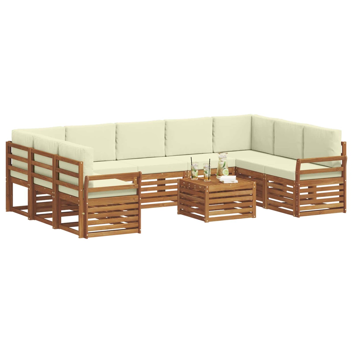 Set divani 10 pcs Naturale e Crema Legno di Acacia Massello
