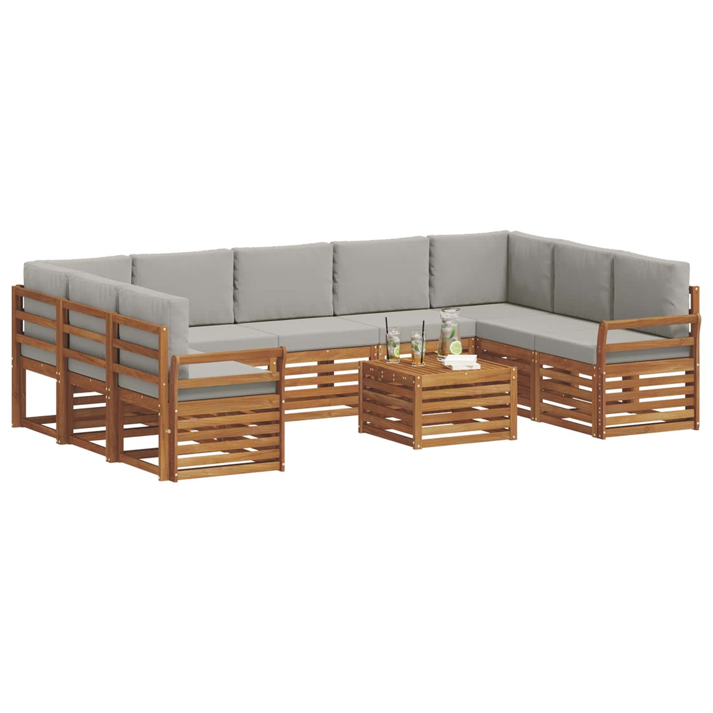 Set divani con cuscino 10 pcs Grigio Naturale e Chiaro