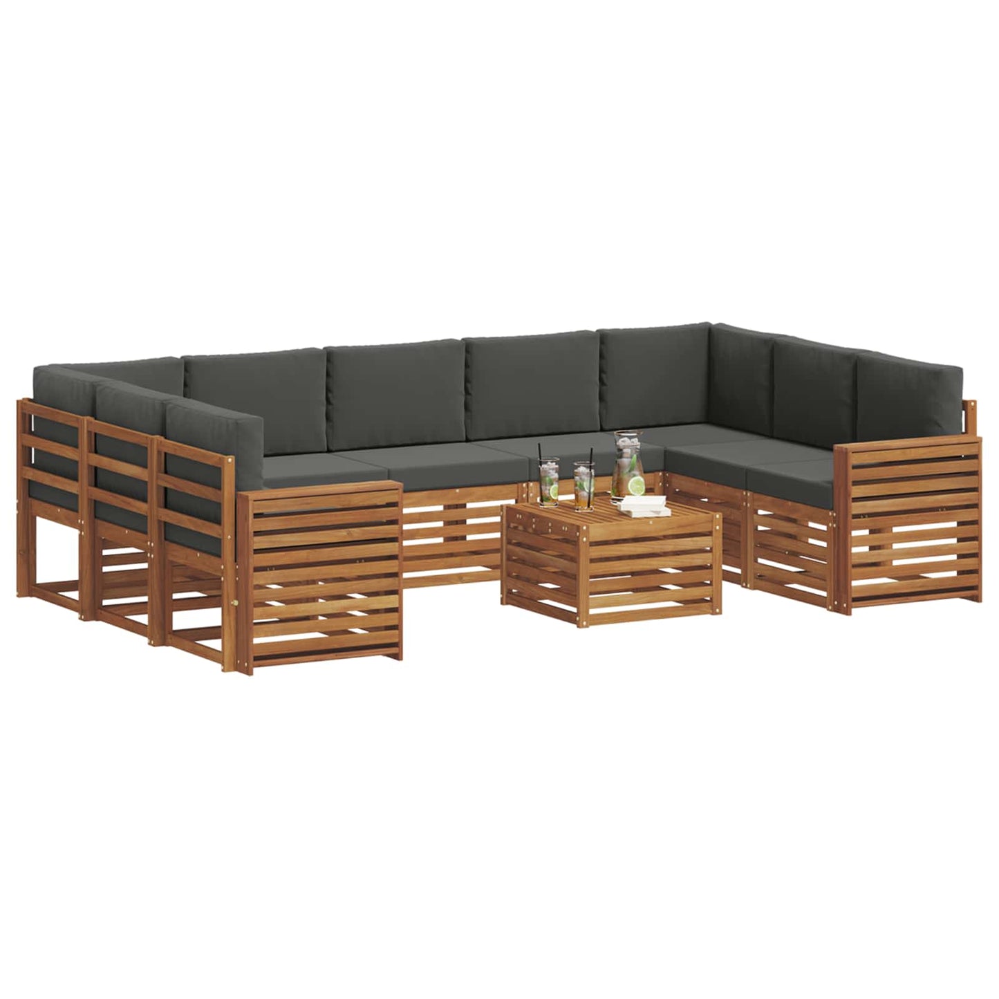 Set divani 10 pcs Naturale e Antracite Legno di Acacia Massello