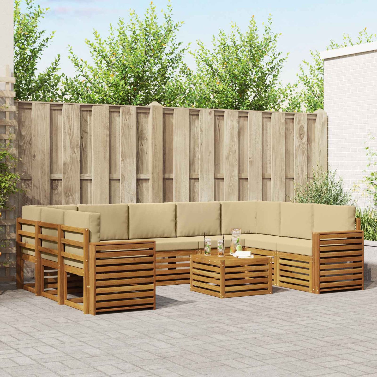 Set divani 10 pcs Naturale e Beige Legno di Acacia Massello