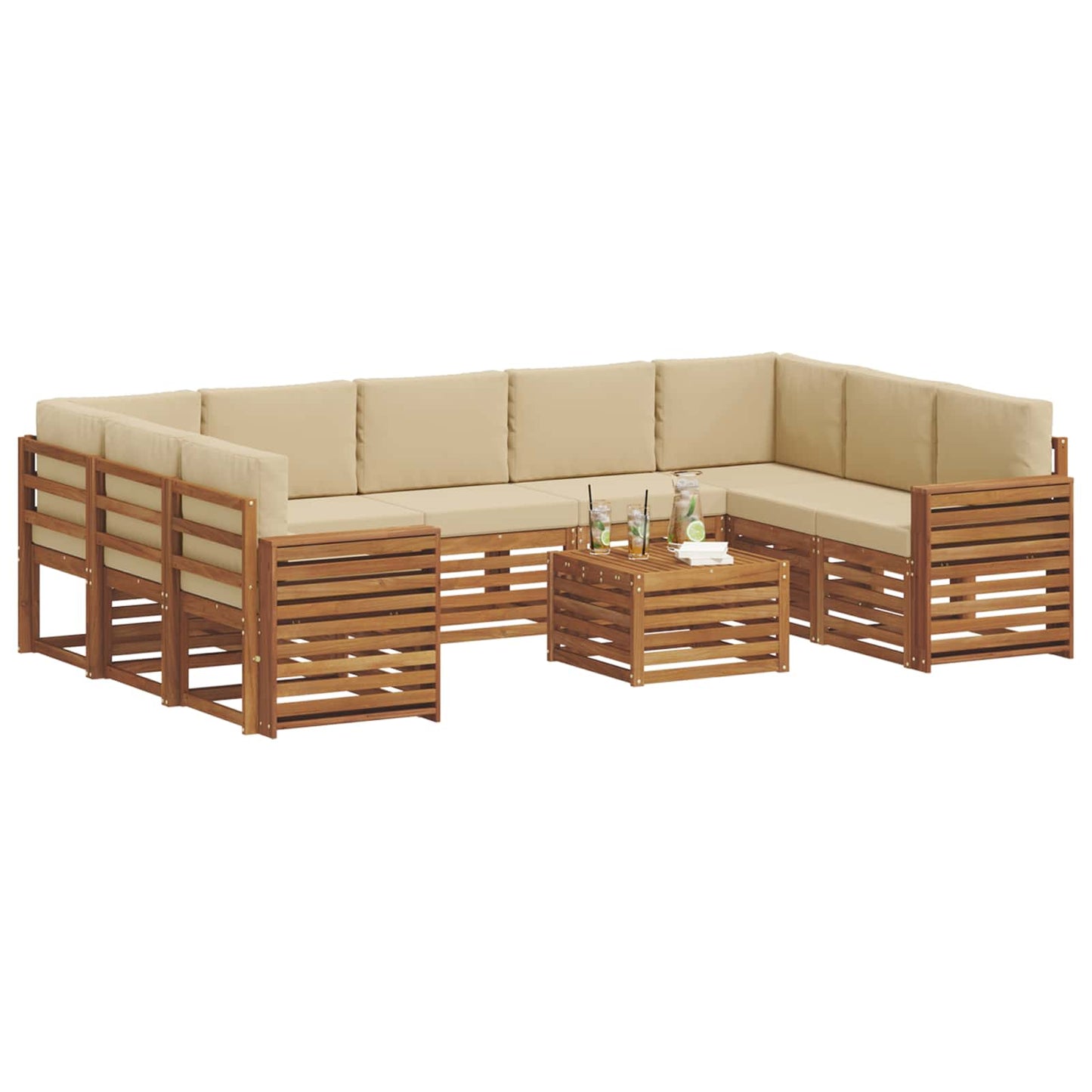 Set divani 10 pcs Naturale e Beige Legno di Acacia Massello