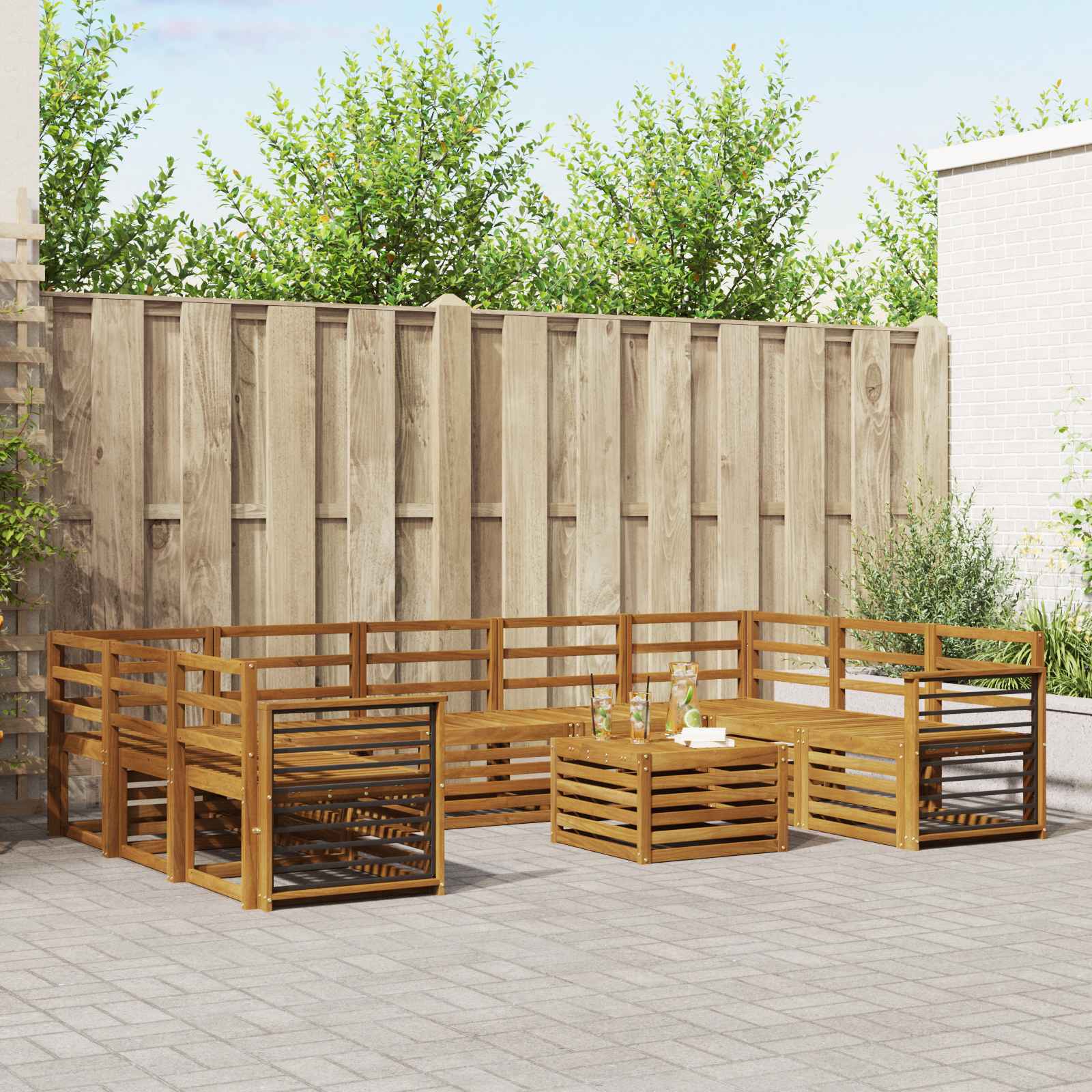 Set divani 10 pcs Naturale Legno di Acacia Massello | homemem39