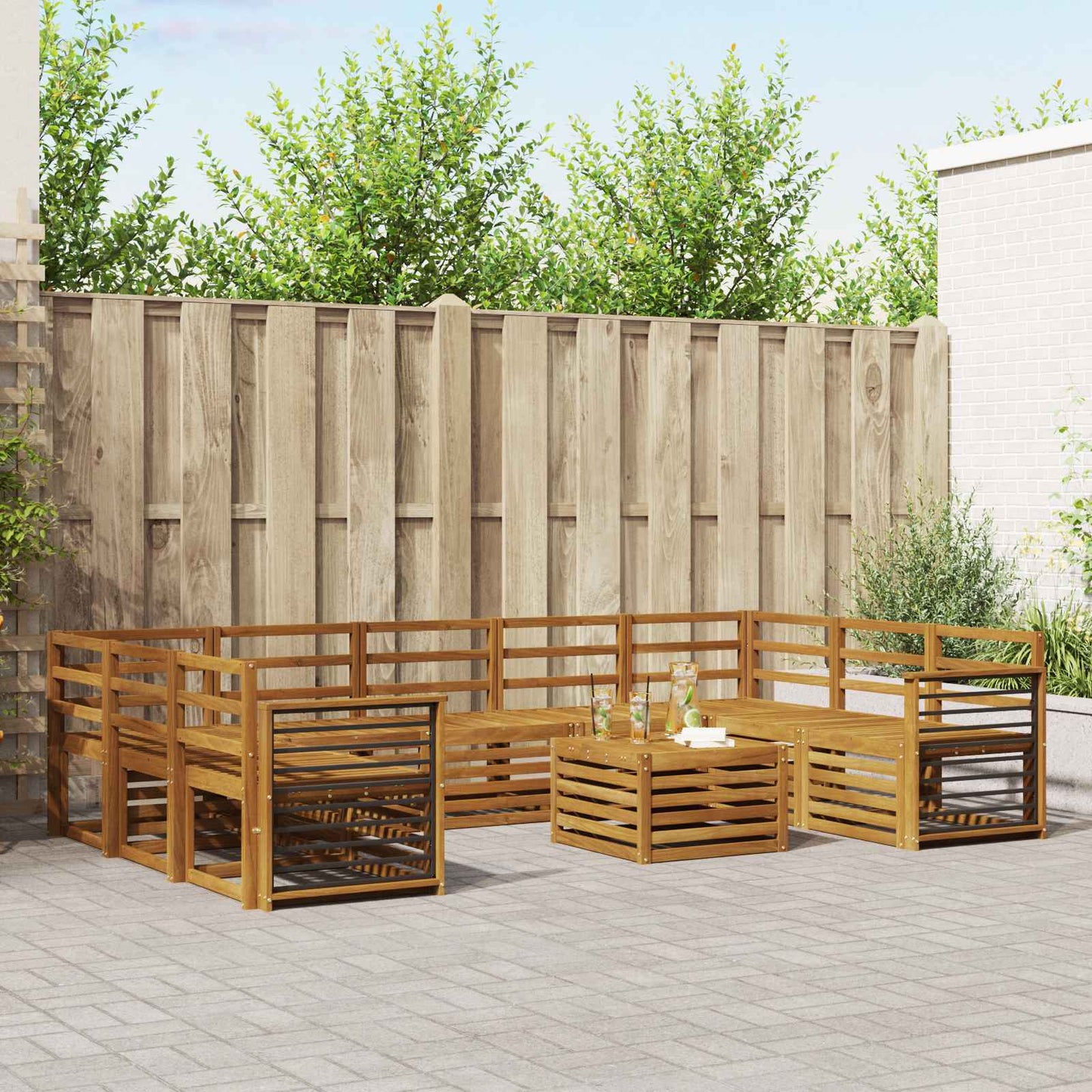 Set divani 10 pcs Naturale Legno di Acacia Massello