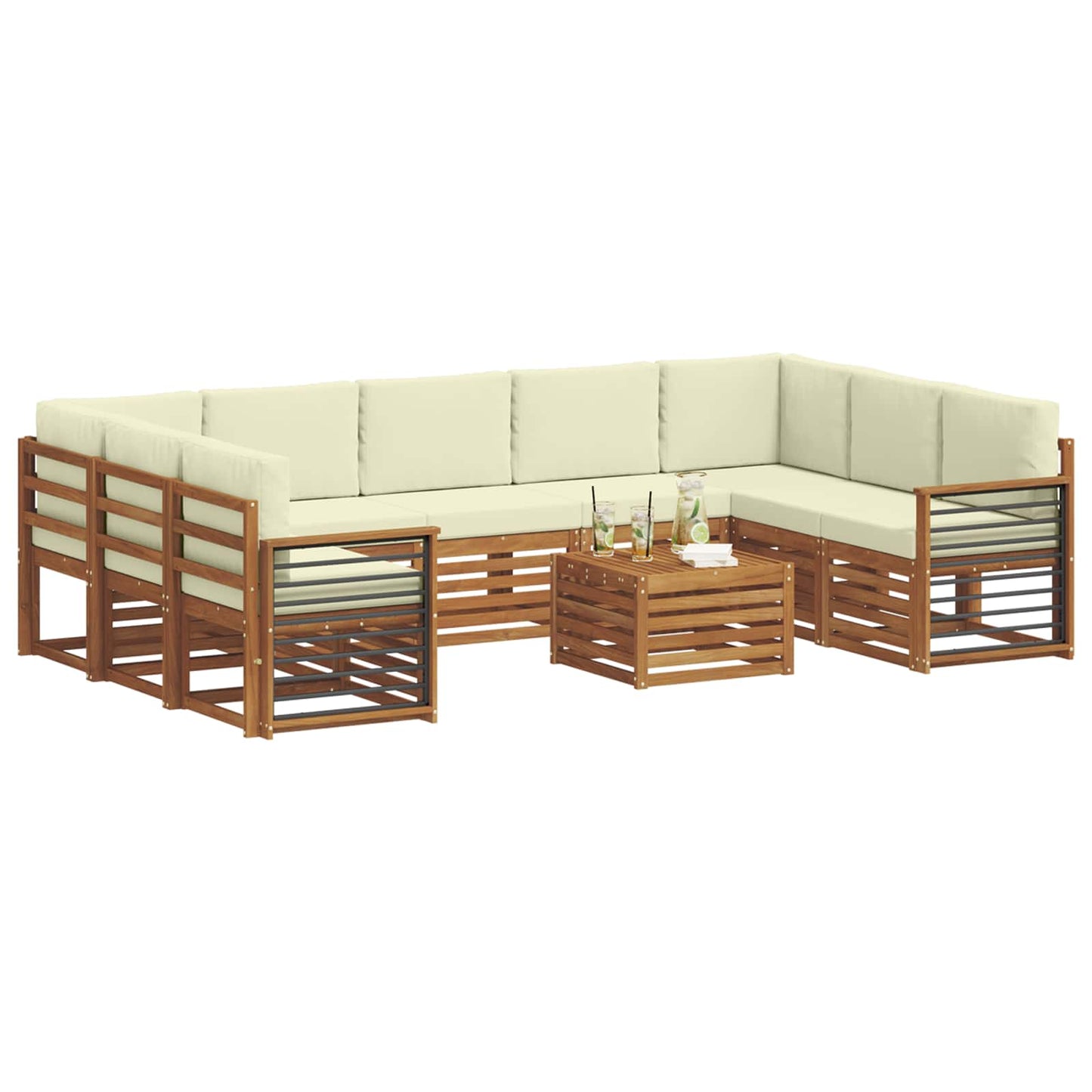 Set divani 10 pcs Naturale e Crema Legno di Acacia Massello