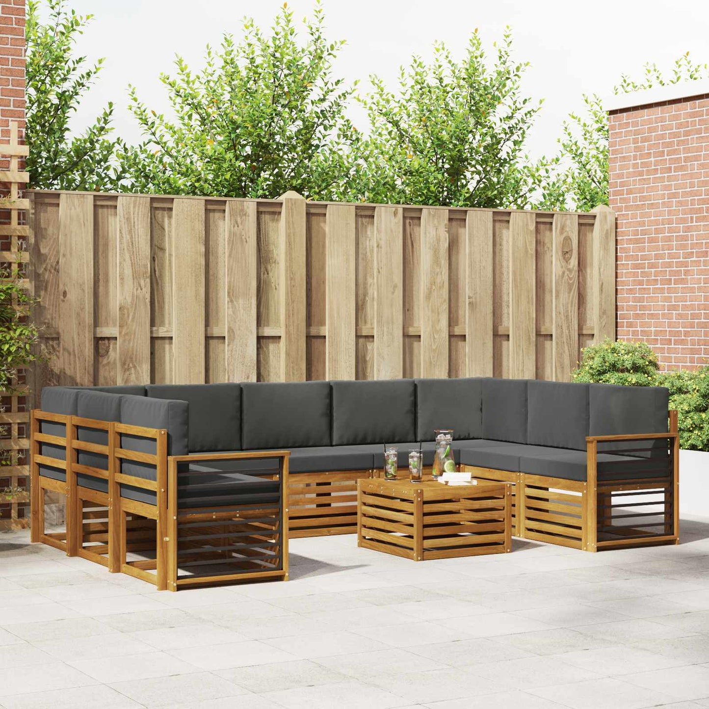 Set divani 10 pcs Naturale e Antracite Legno di Acacia Massello