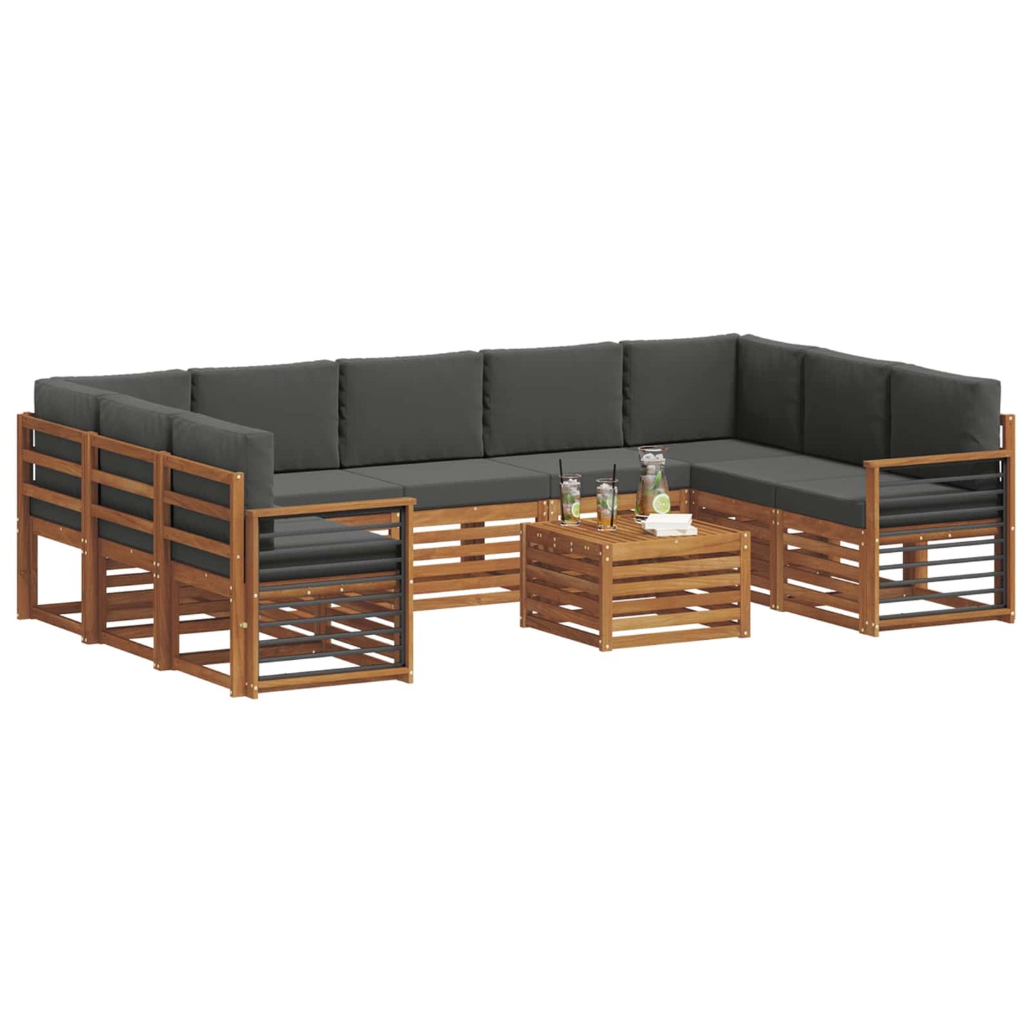 Set divani 10 pcs Naturale e Antracite Legno di Acacia Massello | homemem39