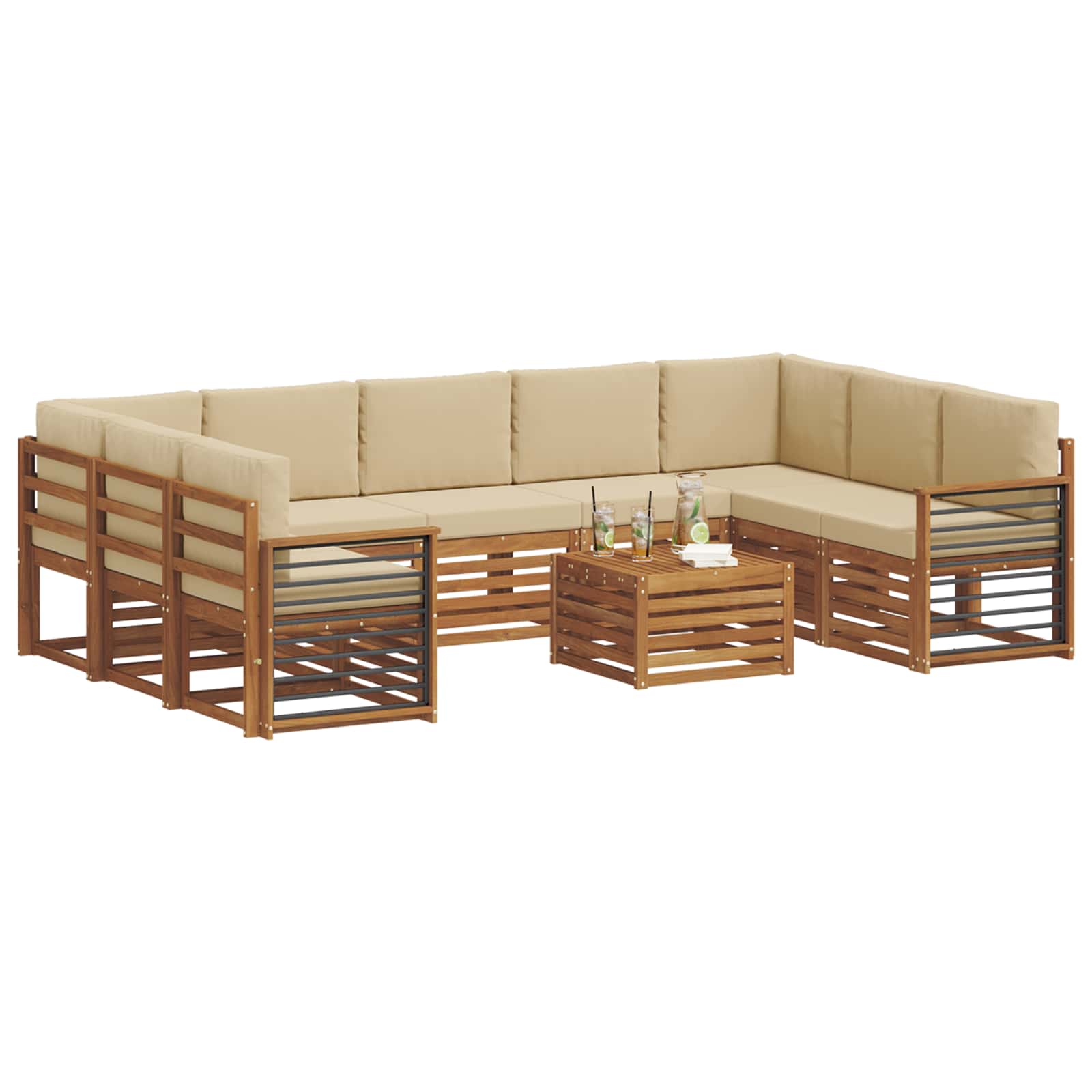 Set divani 10 pcs Naturale e Beige Legno di Acacia Massello | homemem39