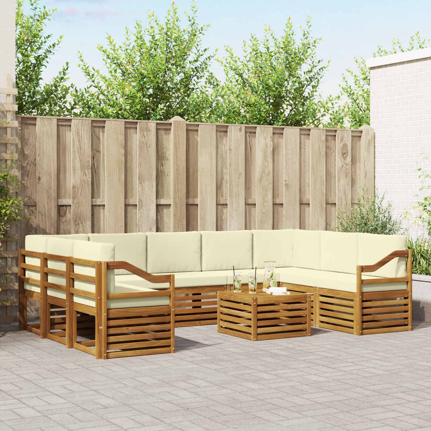 Set divani 10 pcs Naturale e Crema Legno di Acacia Massello