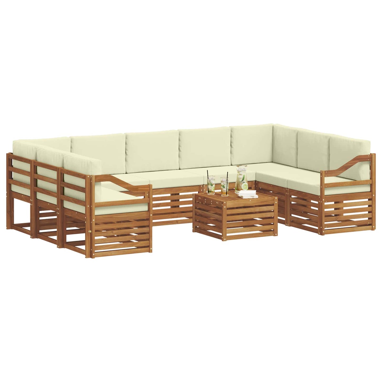 Set divani 10 pcs Naturale e Crema Legno di Acacia Massello