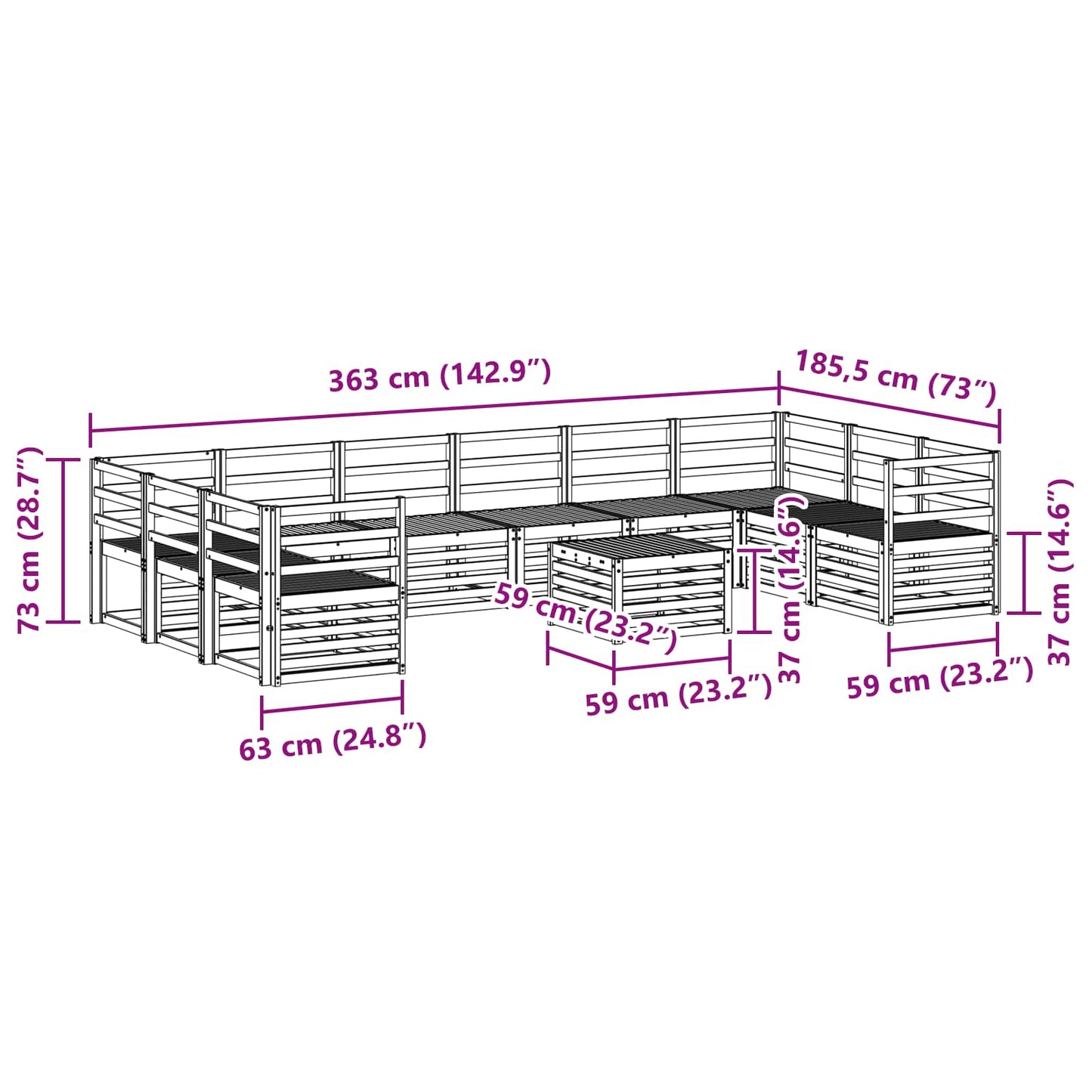Set di divani da esterno 11 pcs Naturale | homemem39