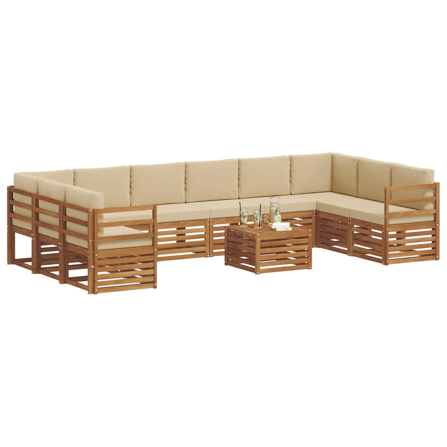 Set di divani da esterno con cuscino 11 pcs Naturale e Beige