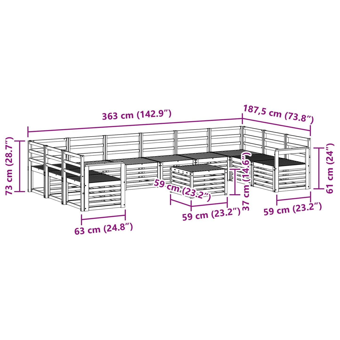 Set di divani da esterno 11 pcs Naturale | homemem39