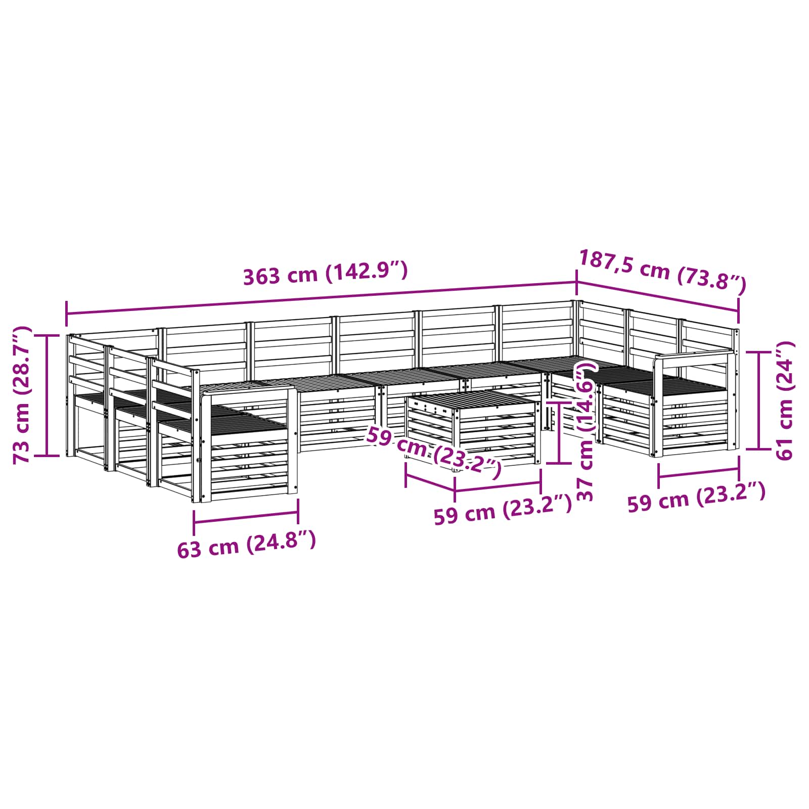 Set di divani da esterno 11 pcs Naturale | homemem39