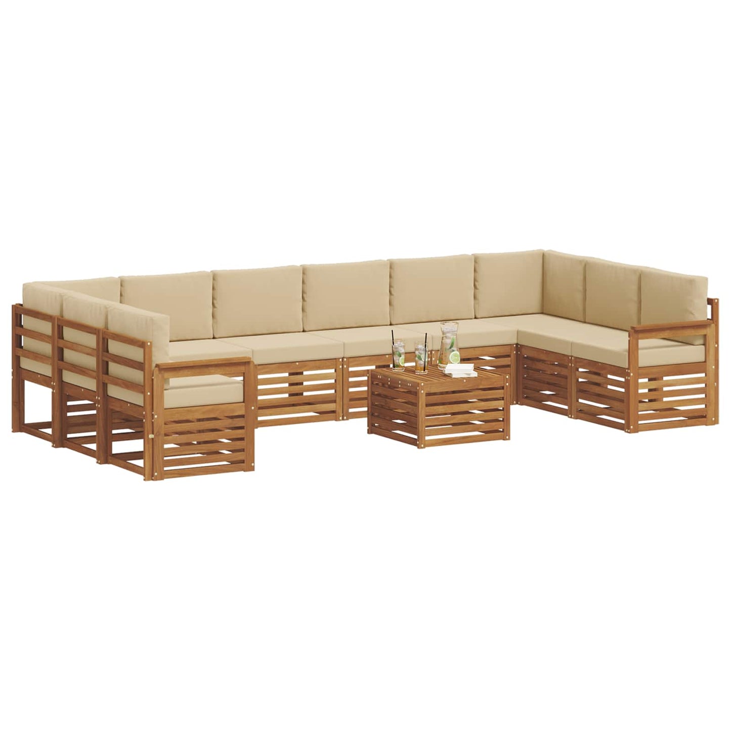 Set di divani da esterno con cuscino 11 pcs Naturale e Beige