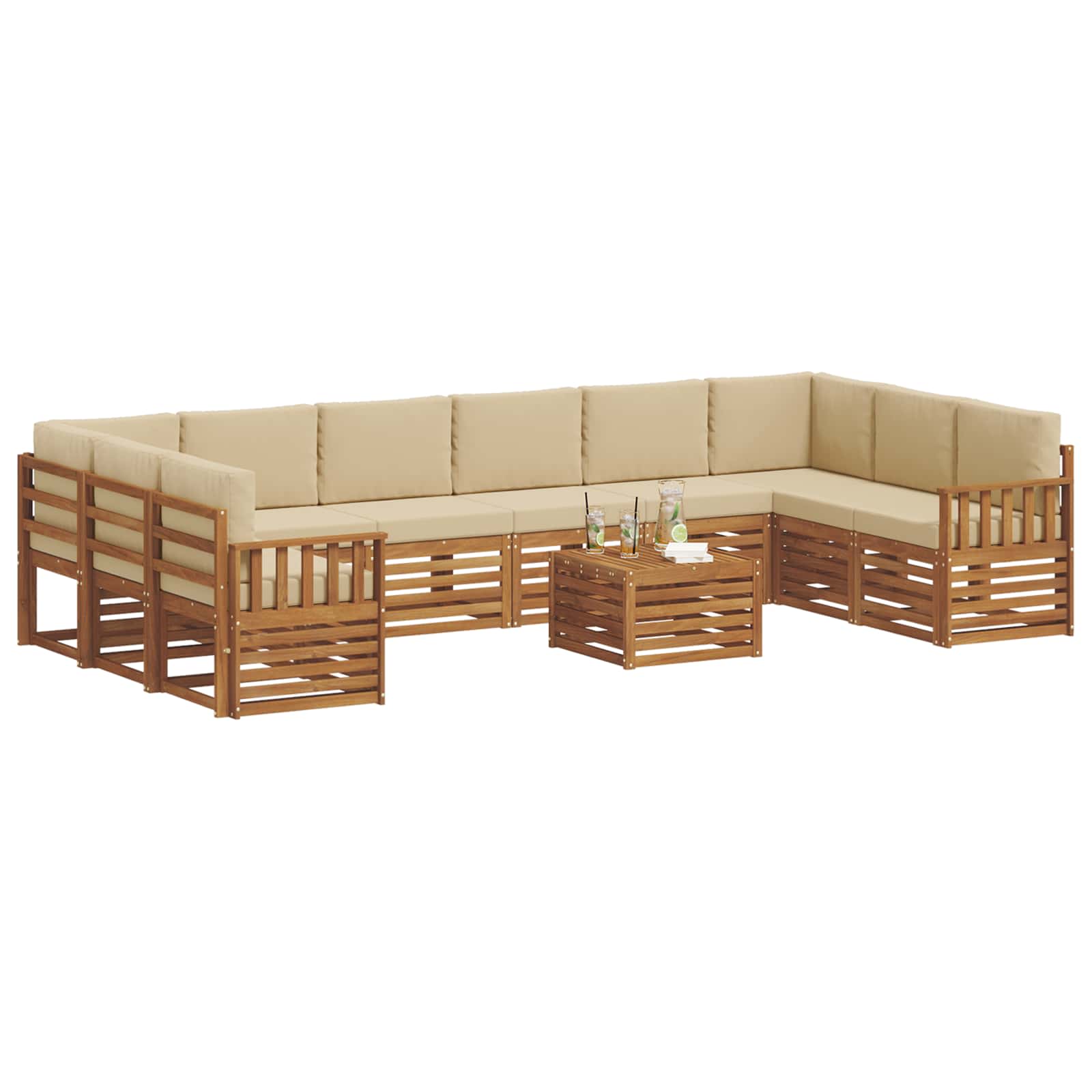 Set di divani da esterno con cuscino 11 pcs Naturale e Beige | homemem39