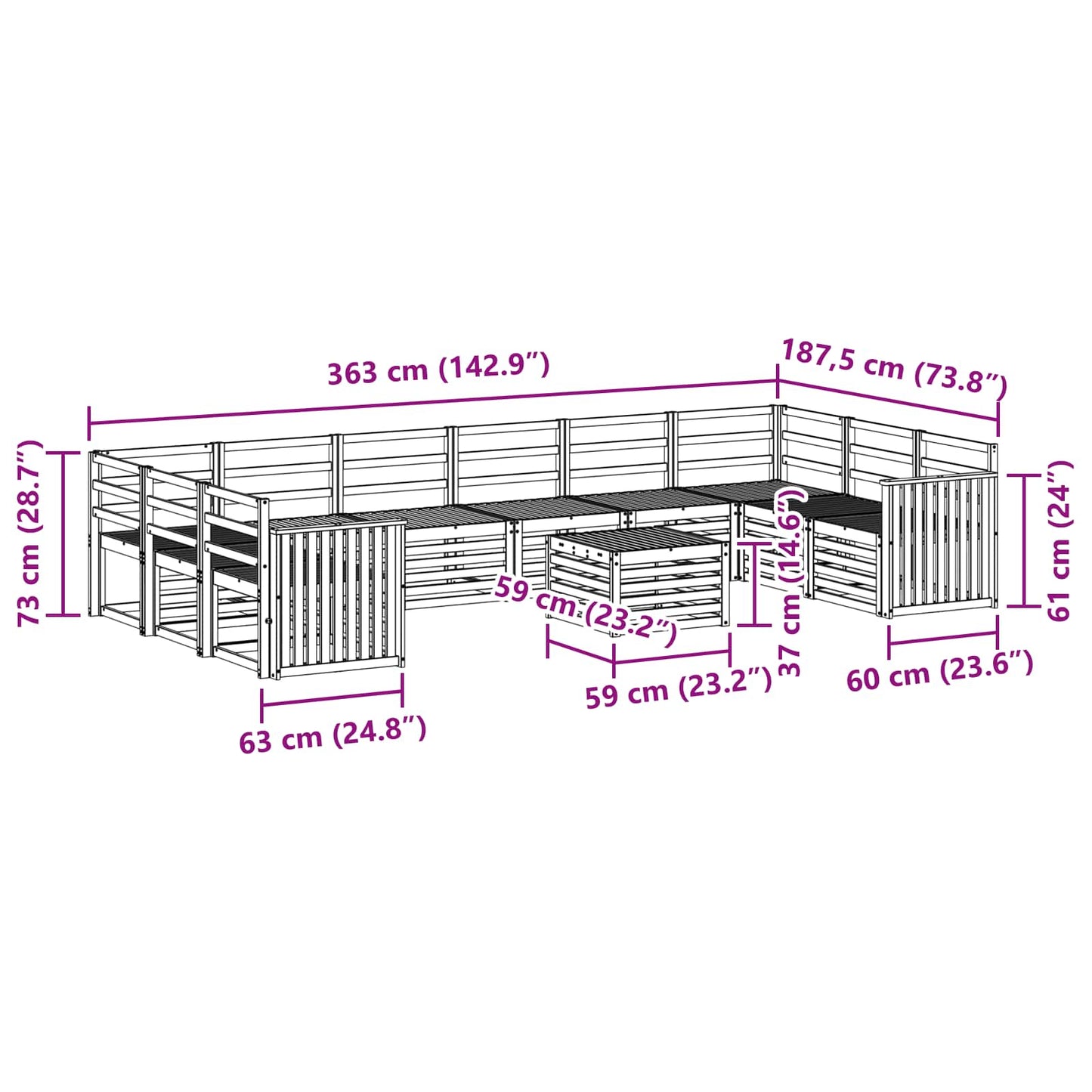 Set di divani da esterno 11 pcs Naturale | homemem39