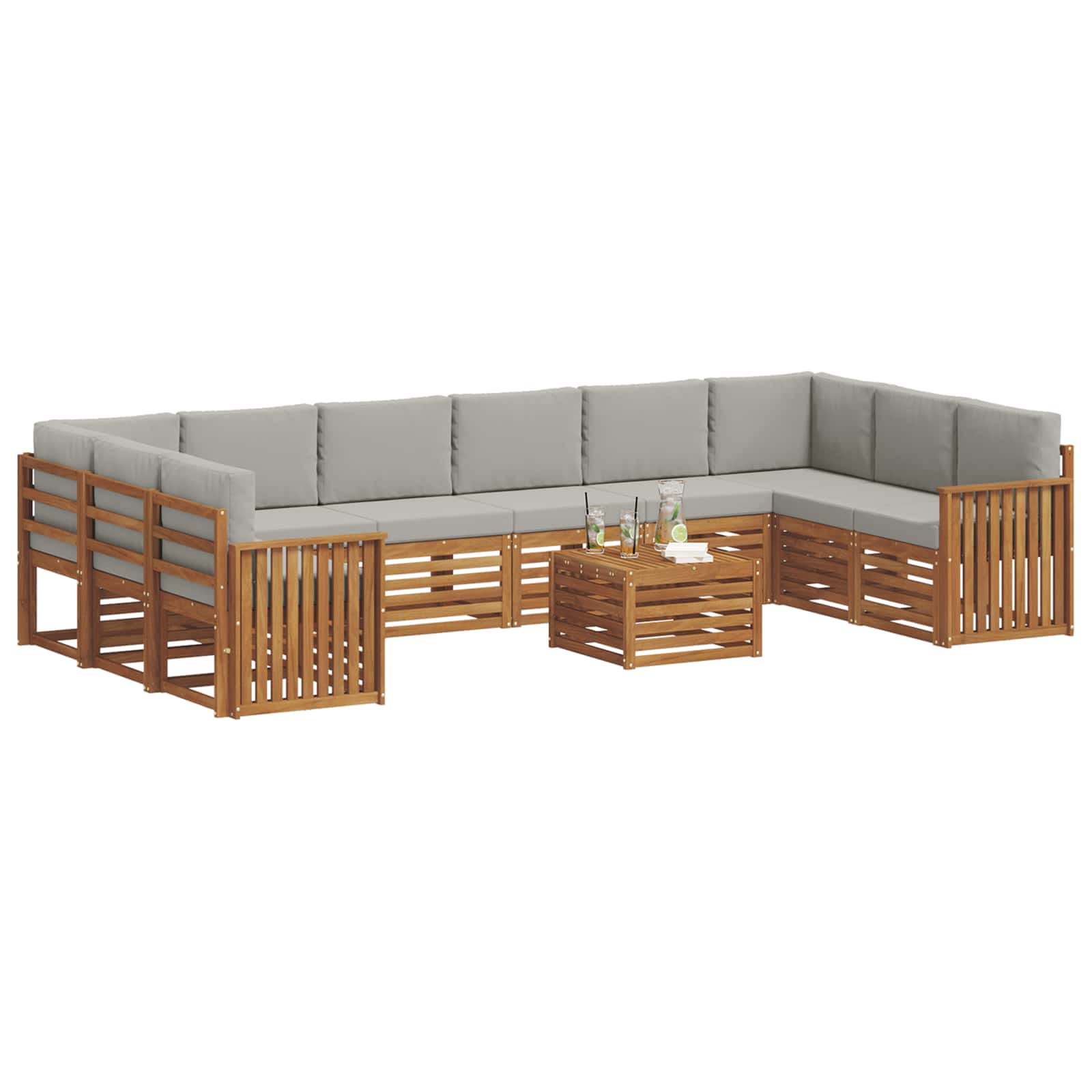 Set di divani da esterno 11 pcs Grigio Naturale e Chiaro | homemem39