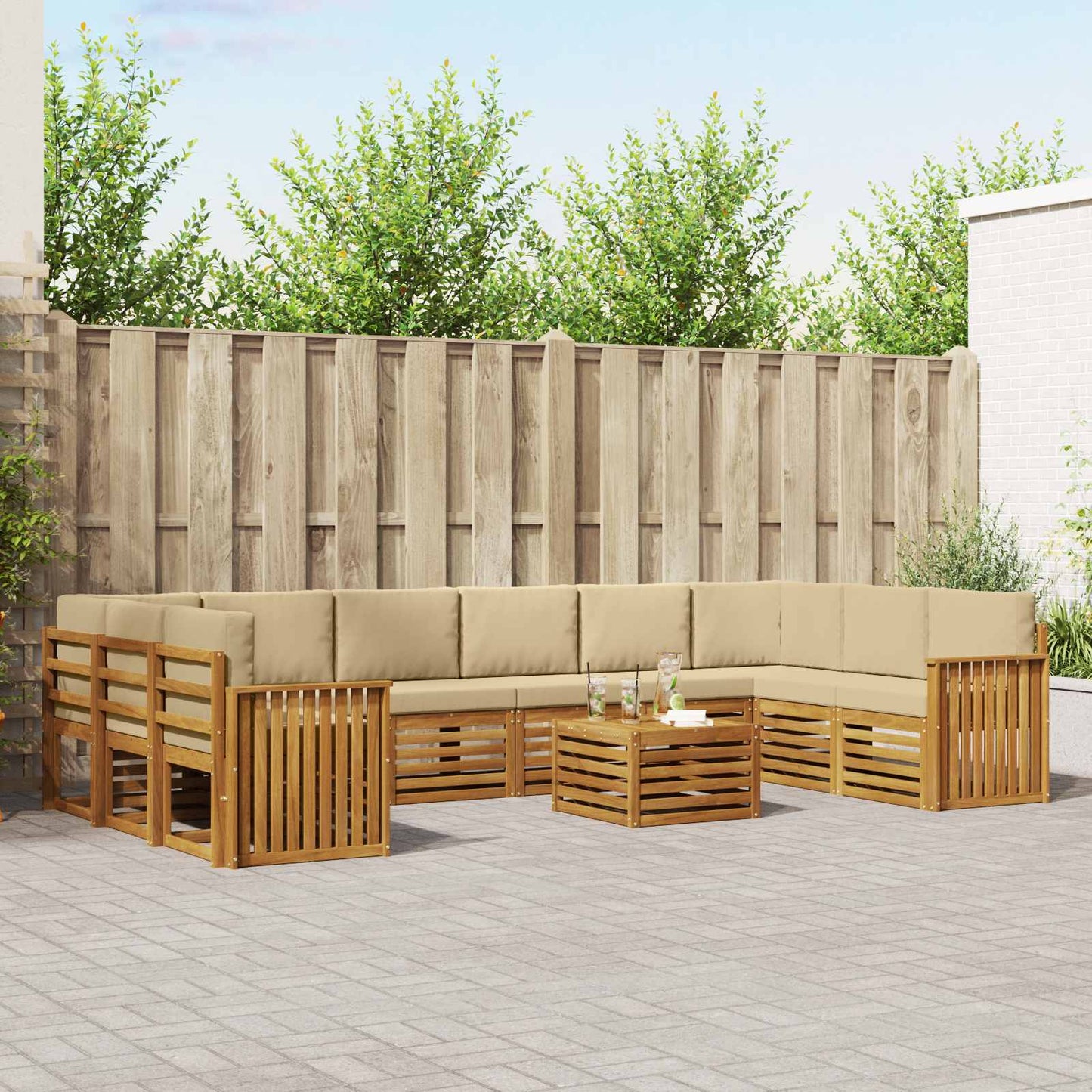 Set di divani da esterno con cuscino 11 pcs Naturale e Beige