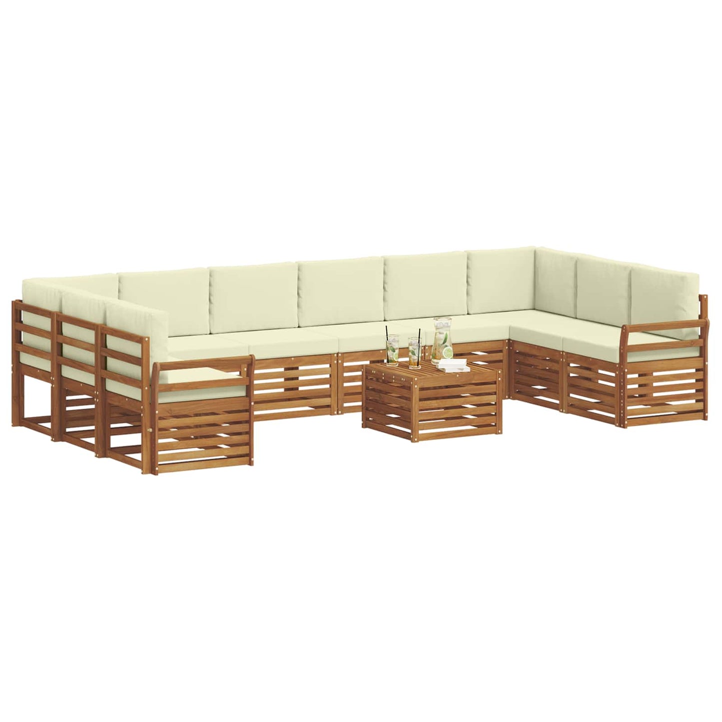 Set di divani da esterno con cuscino 11 pcs Naturale e Crema | homemem39