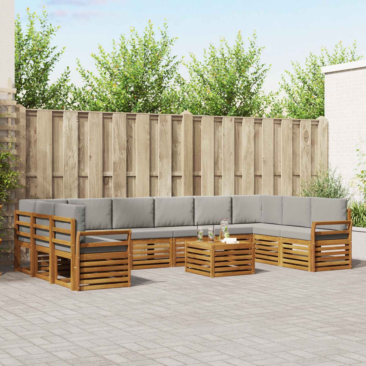 Set di divani da esterno 11 pcs Grigio Naturale e Chiaro