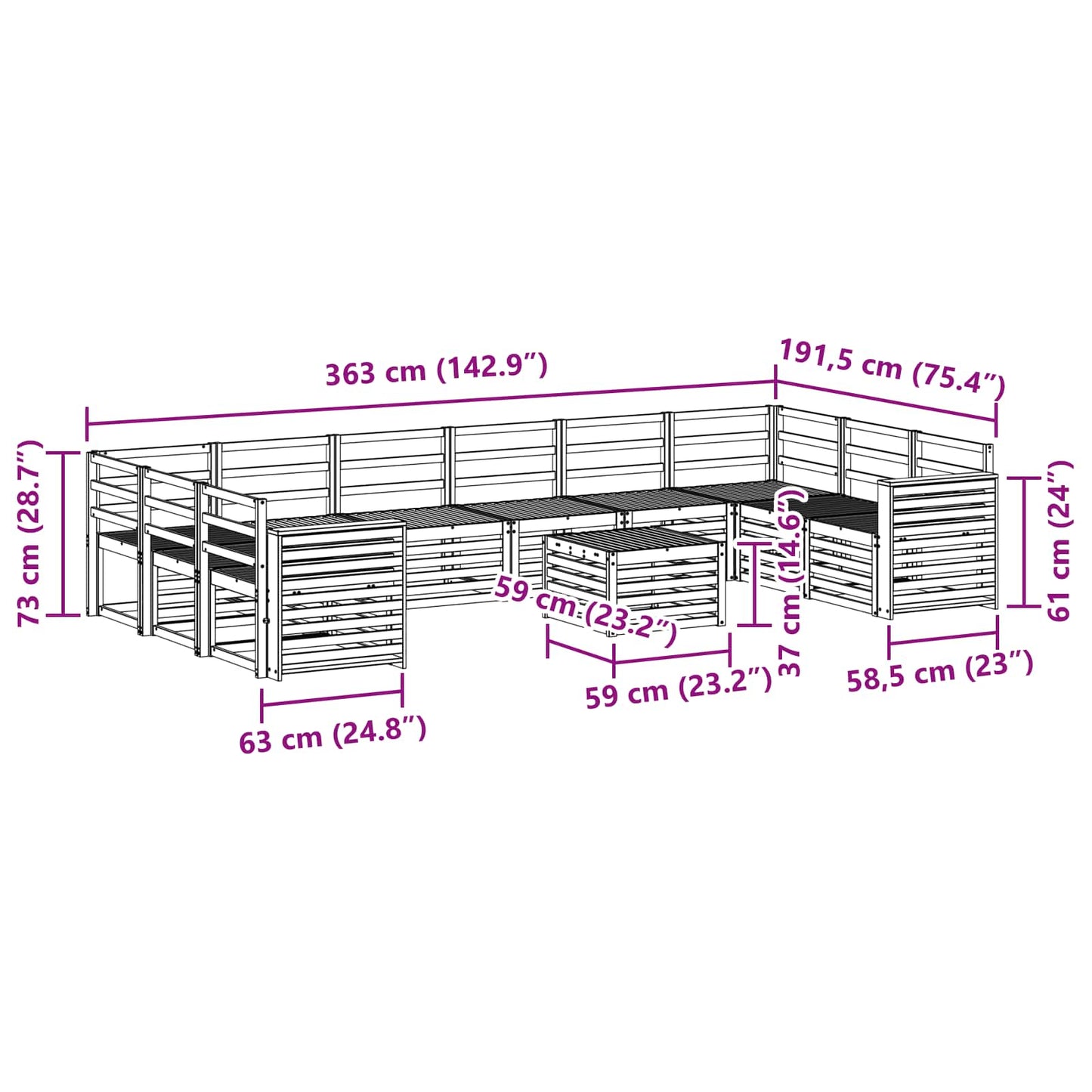 Set di divani da esterno 11 pcs Naturale | homemem39
