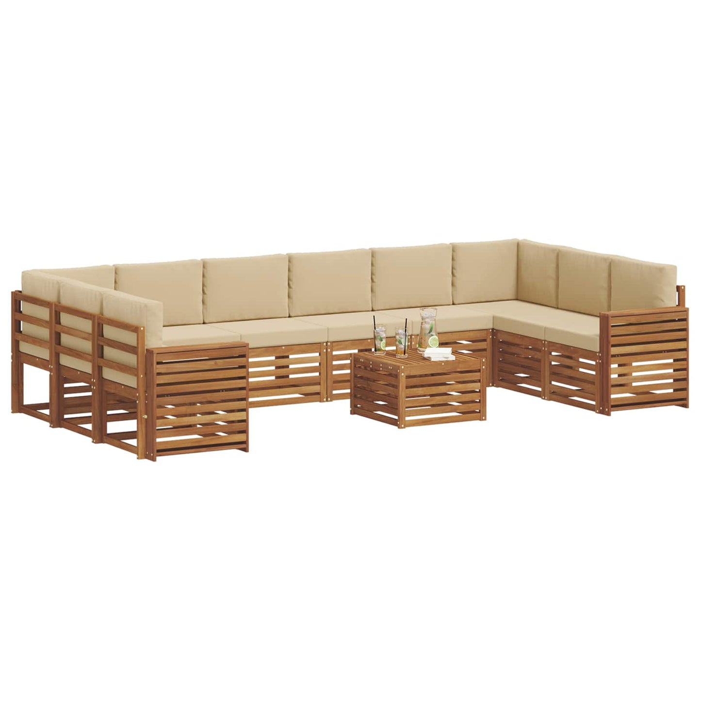 Set di divani da esterno con cuscino 11 pcs Naturale e Beige