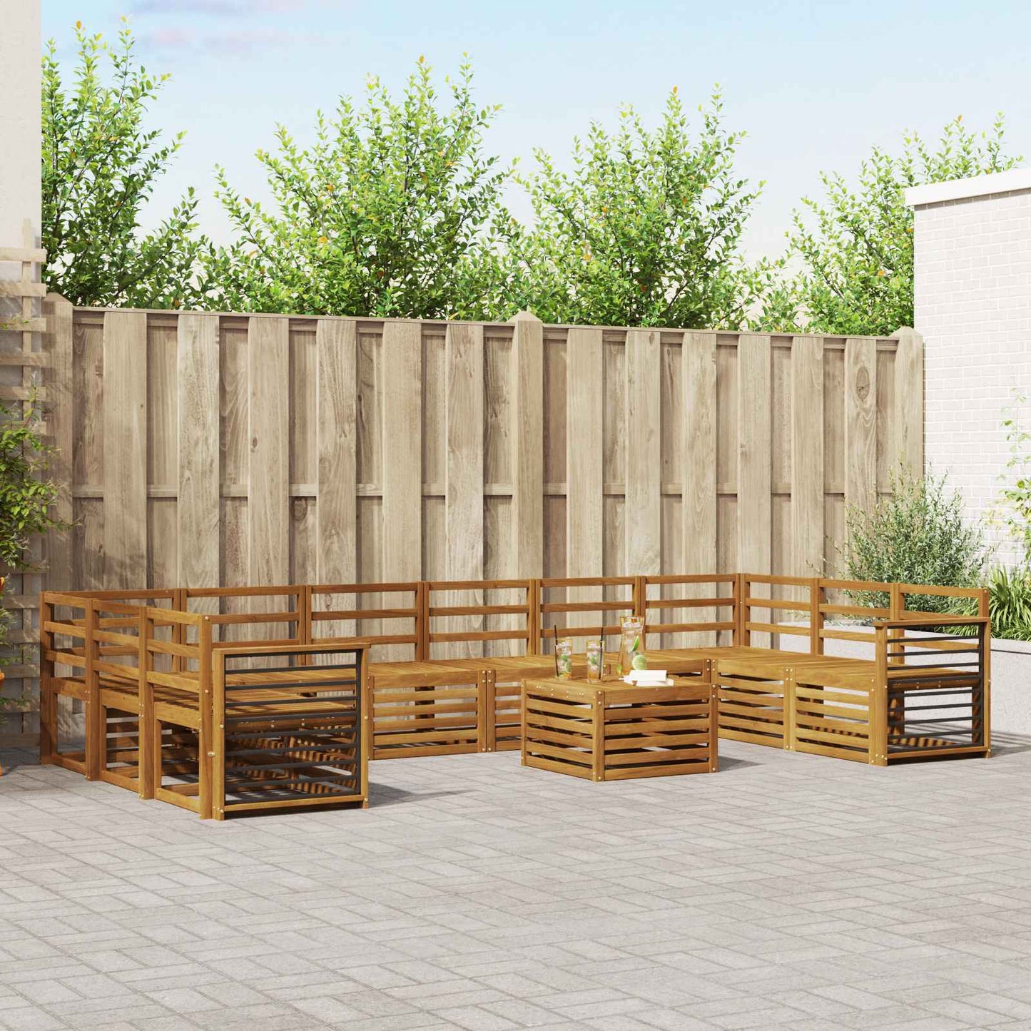 Set divani 11 pcs Naturale Legno di Acacia Massello