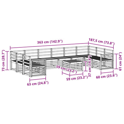Set divani 11 pcs Naturale Legno di Acacia Massello