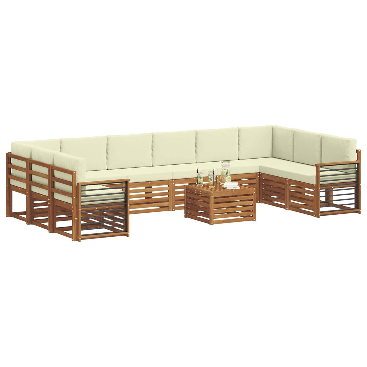 Set di divani da esterno con cuscino 11 pcs Naturale e Crema | homemem39