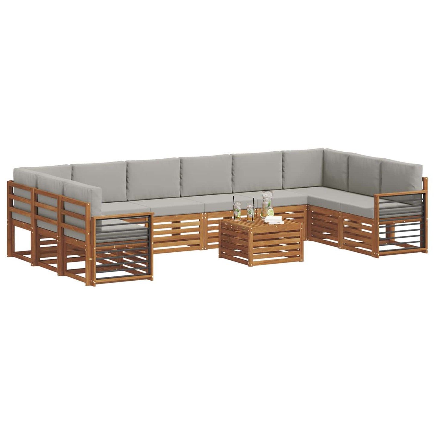 Set di divani da esterno 11 pcs Grigio Naturale e Chiaro