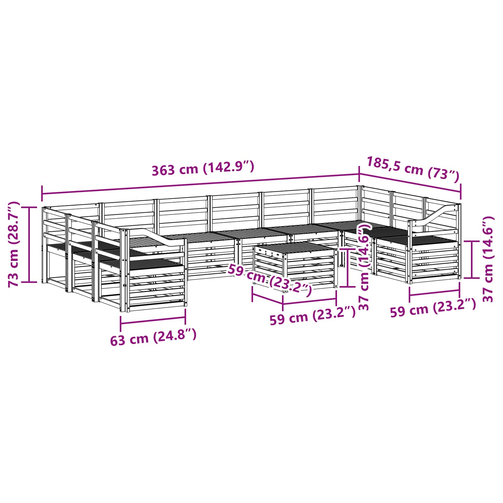 Set di divani da esterno 11 pcs Naturale | homemem39