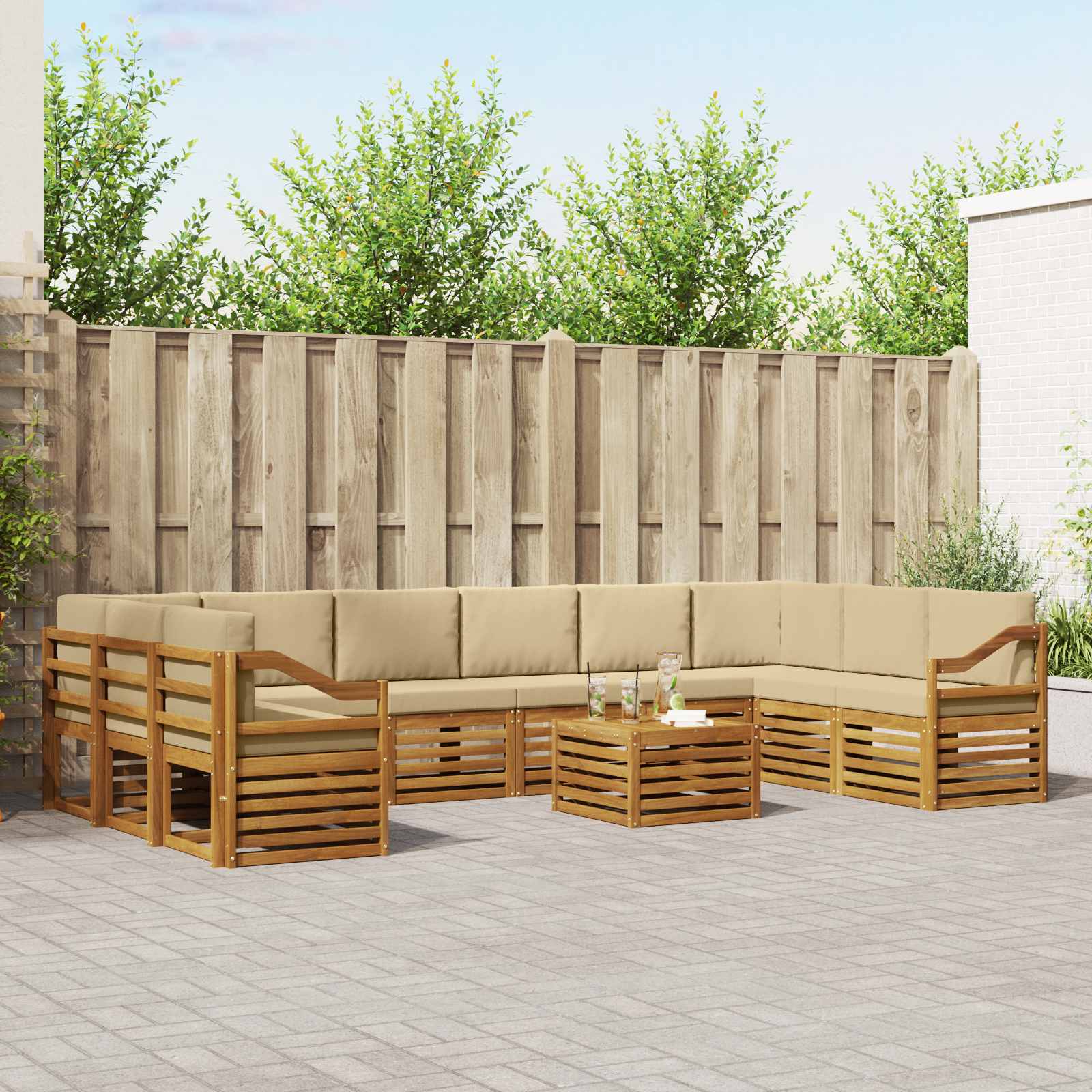 Set di divani da esterno con cuscino 11 pcs Naturale e Beige | homemem39
