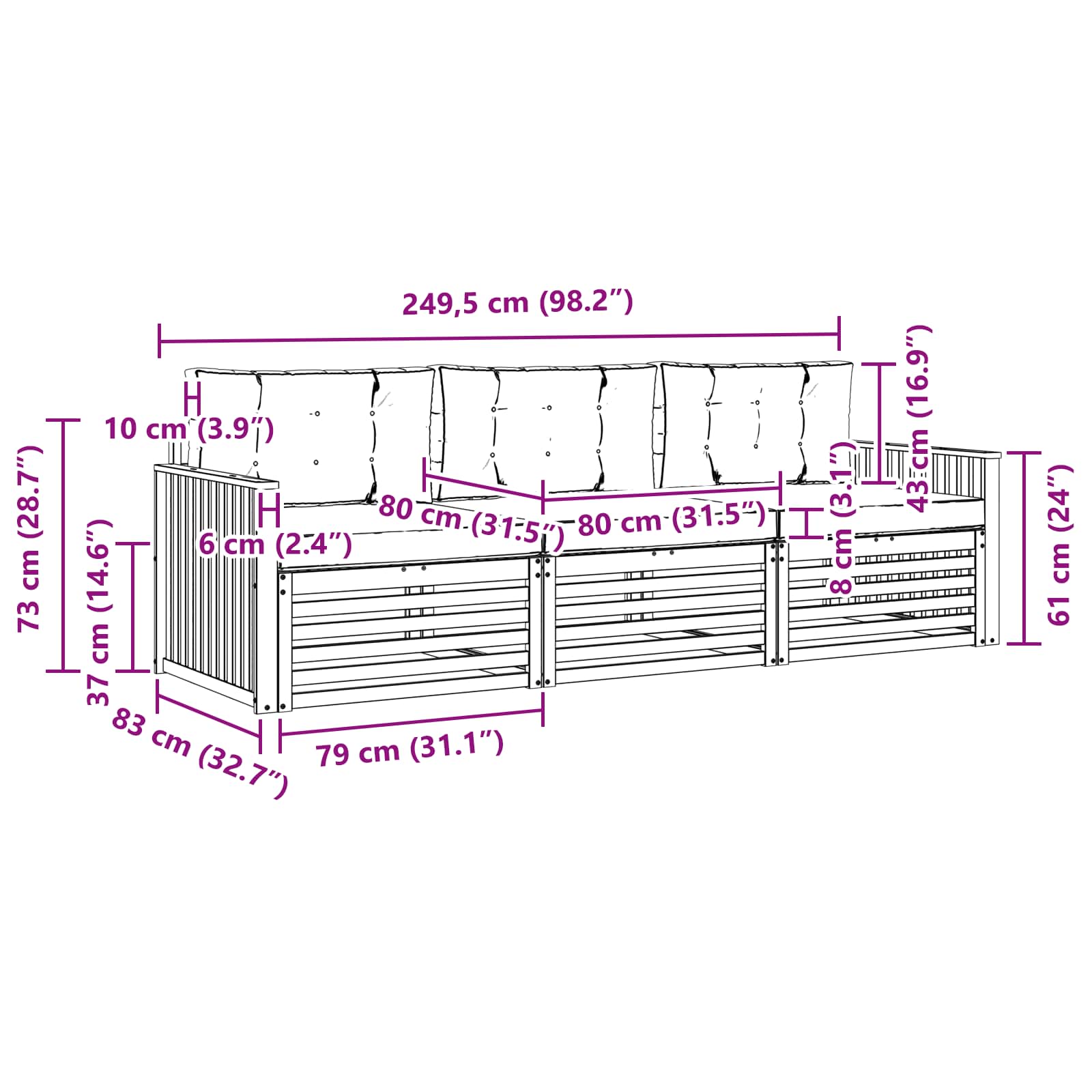 Set di divani da esterno con cuscino 3 pcs Naturale e Crema | homemem39