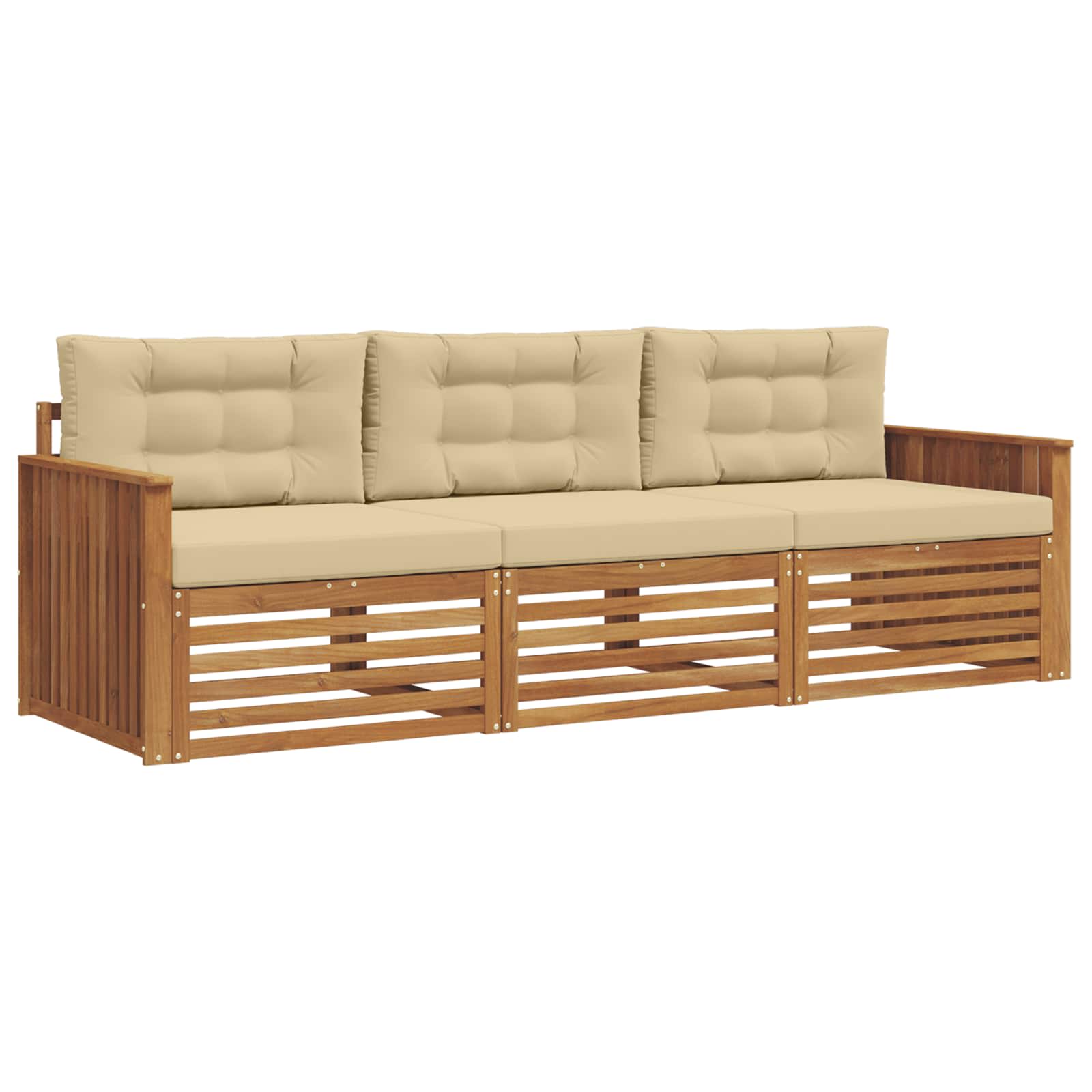 Set di divani da esterno con cuscino 3 pcs Naturale e Beige | homemem39