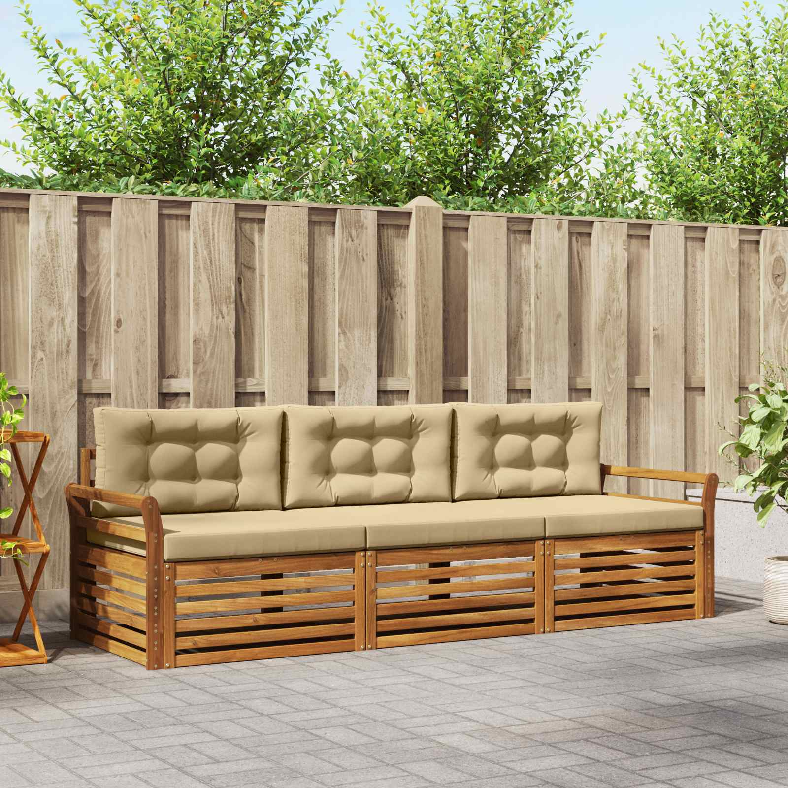 Set di divani da esterno con cuscino 3 pcs Naturale e Beige | homemem39
