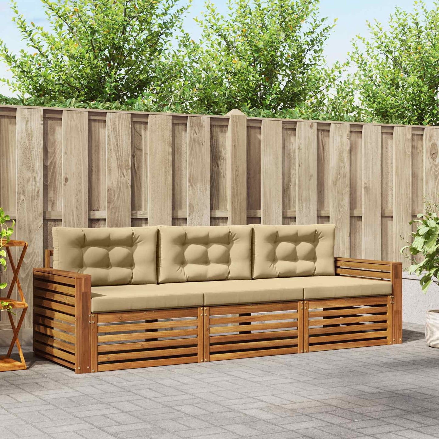 Set di divani da esterno con cuscino 3 pcs Naturale e Beige | homemem39