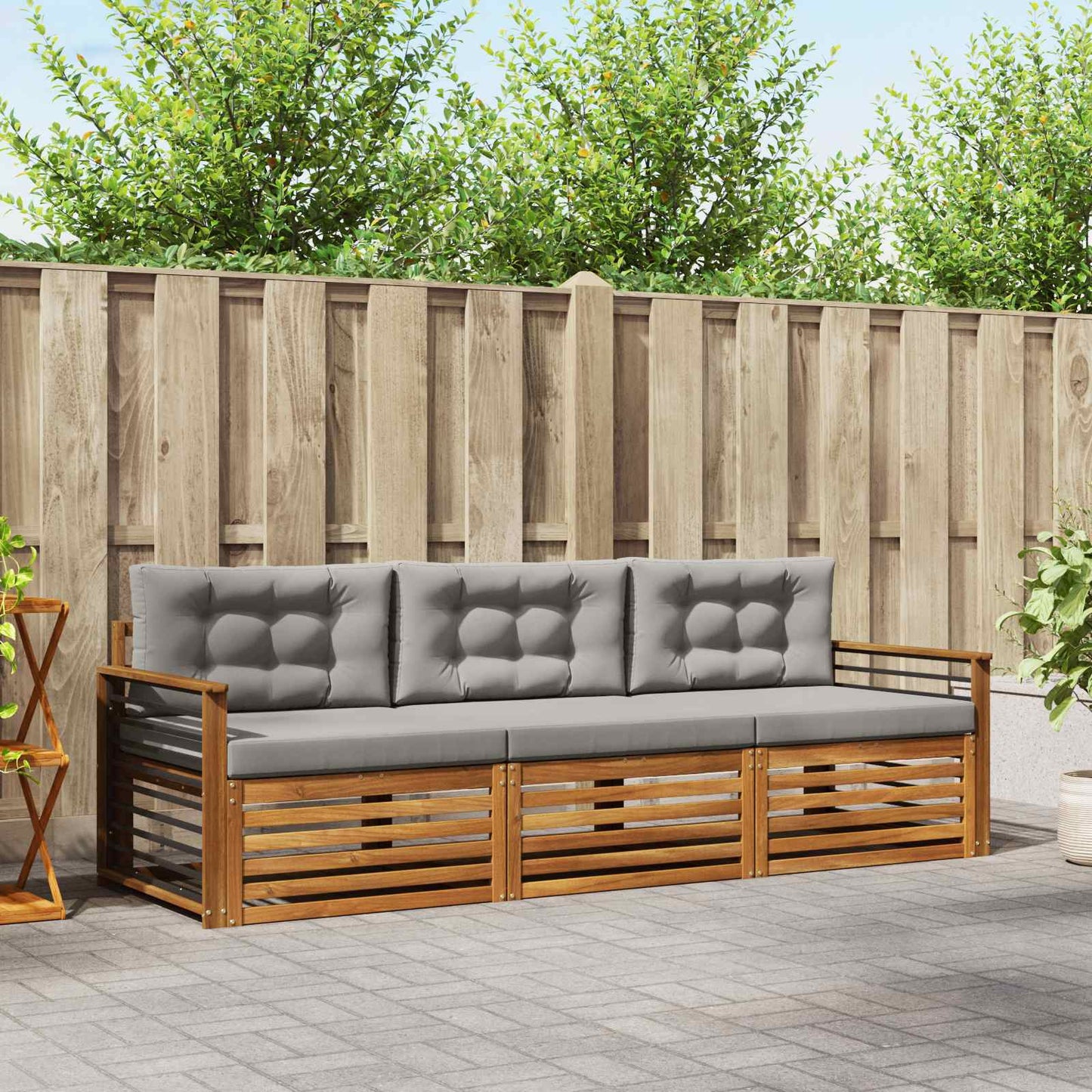 Set di divani da esterno 3 pcs Grigio Naturale e Chiaro